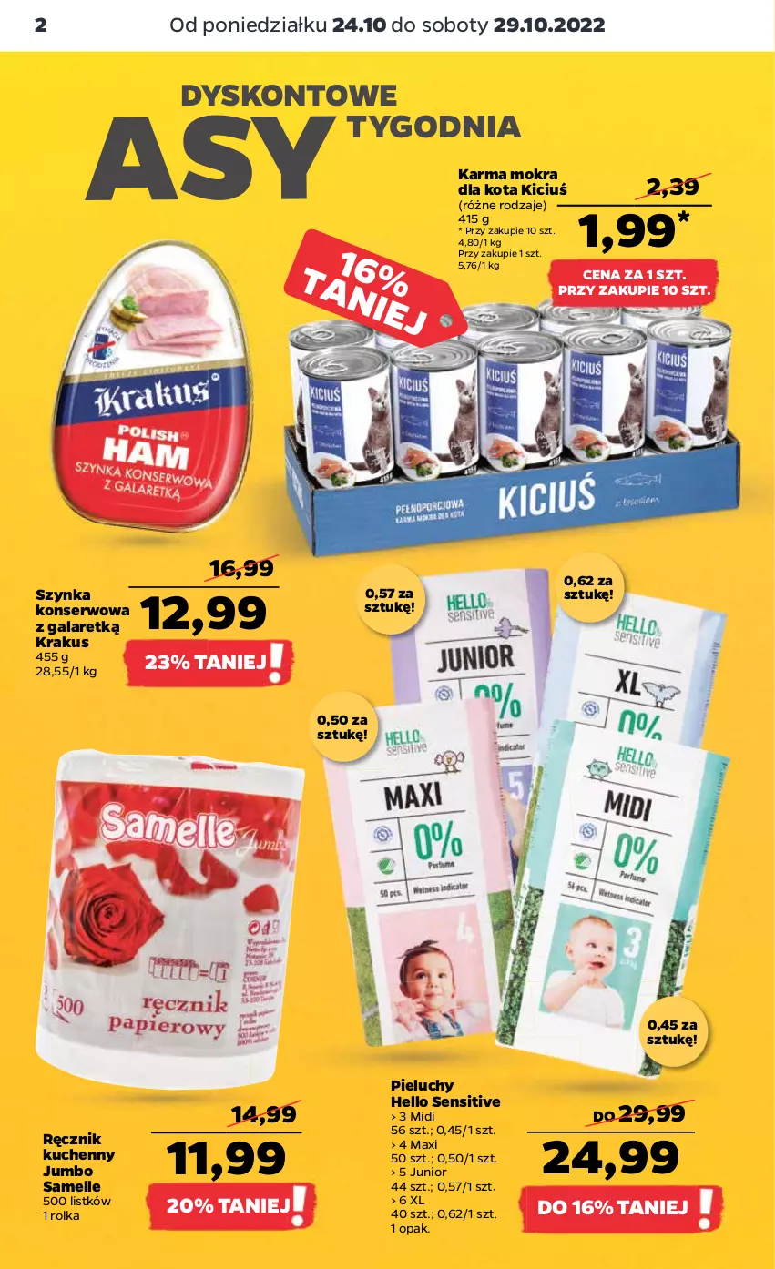 Gazetka promocyjna Netto - Artykuły spożywcze - ważna 24.10 do 29.10.2022 - strona 2 - produkty: Gala, Krakus, Pieluchy, Ręcznik, Ręcznik kuchenny, Ser, Szynka, Szynka konserwowa