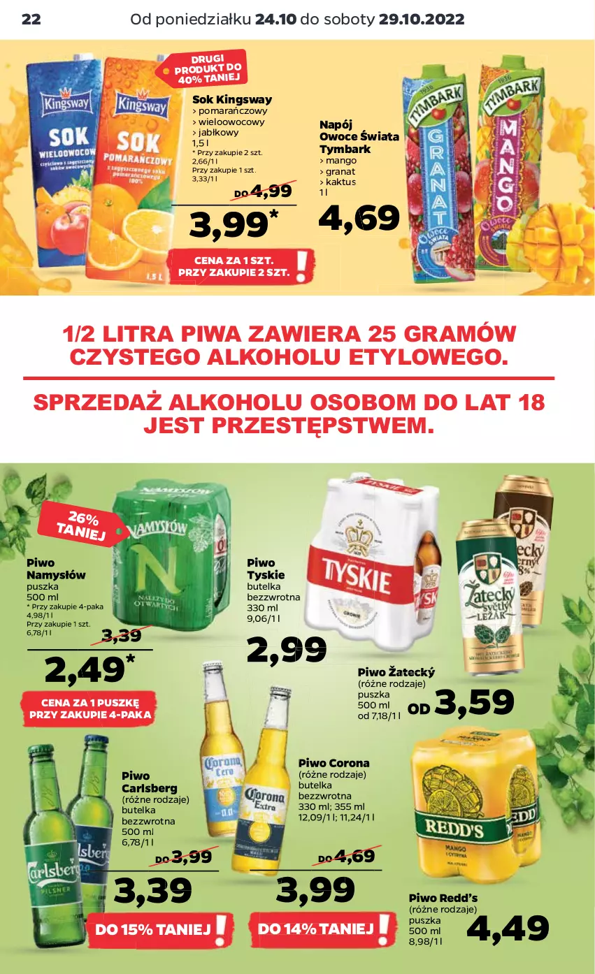 Gazetka promocyjna Netto - Artykuły spożywcze - ważna 24.10 do 29.10.2022 - strona 22 - produkty: Carlsberg, Gra, Granat, Kaktus, Mango, Namysłów, Napój, Owoce, Piwa, Piwo, Sok, Tymbark, Tyskie