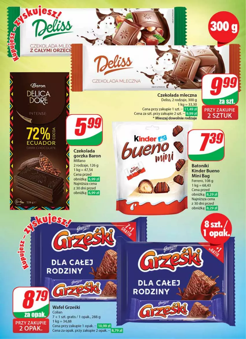 Gazetka promocyjna Dino - Gazetka 24 / 2024 - ważna 12.06 do 18.06.2024 - strona 8 - produkty: Baton, Czekolada, Czekolada gorzka, Czekolada mleczna, Deliss, Ferrero, Kinder, Kinder Bueno, Tonik