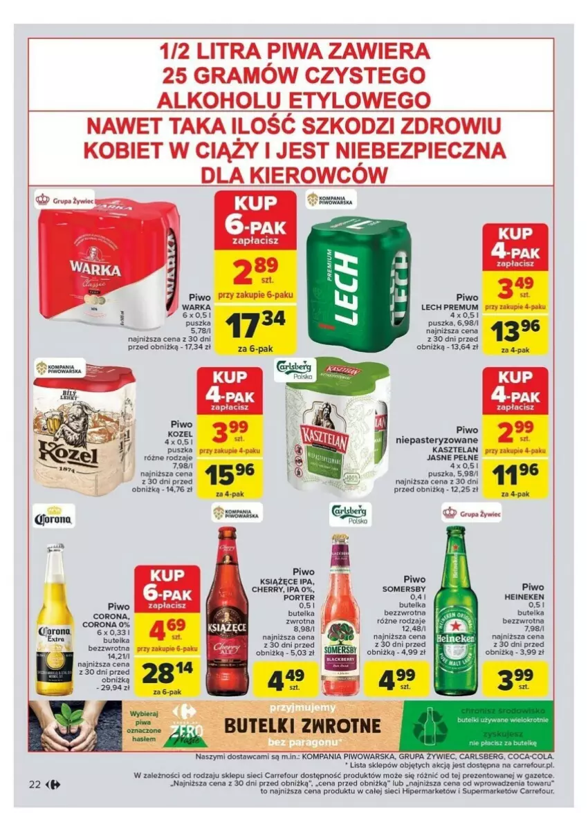 Gazetka promocyjna Carrefour - ważna 18.11 do 23.11.2024 - strona 15 - produkty: Carlsberg, Fa, Gra, Heineken, Kasztelan, Kozel, Książęce, Mars, Piec, Piwa, Piwo, Por, Somersby, Warka