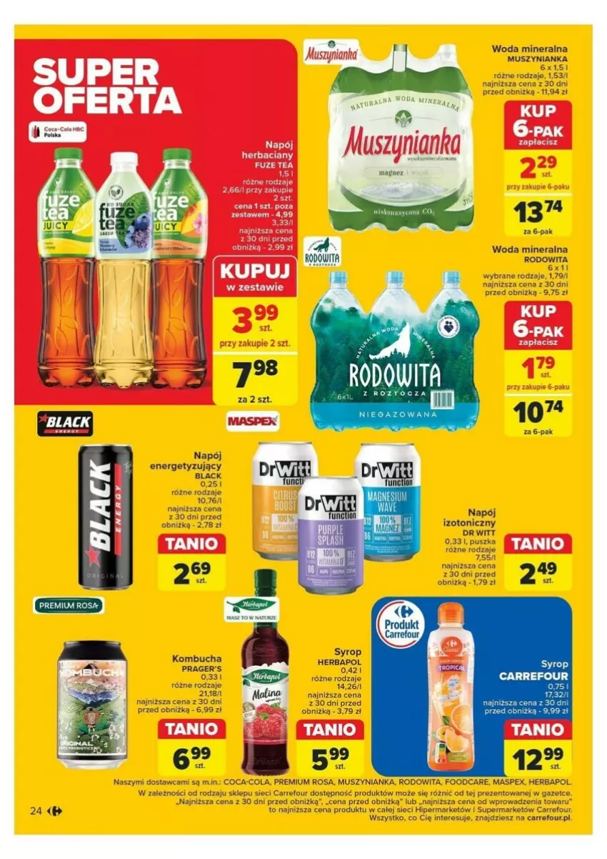 Gazetka promocyjna Carrefour - ważna 18.11 do 23.11.2024 - strona 17 - produkty: Coca-Cola, Fa, Herbapol, Lack, Mus, Muszynianka, Napój, Napój izotoniczny, Syrop, Woda, Woda mineralna