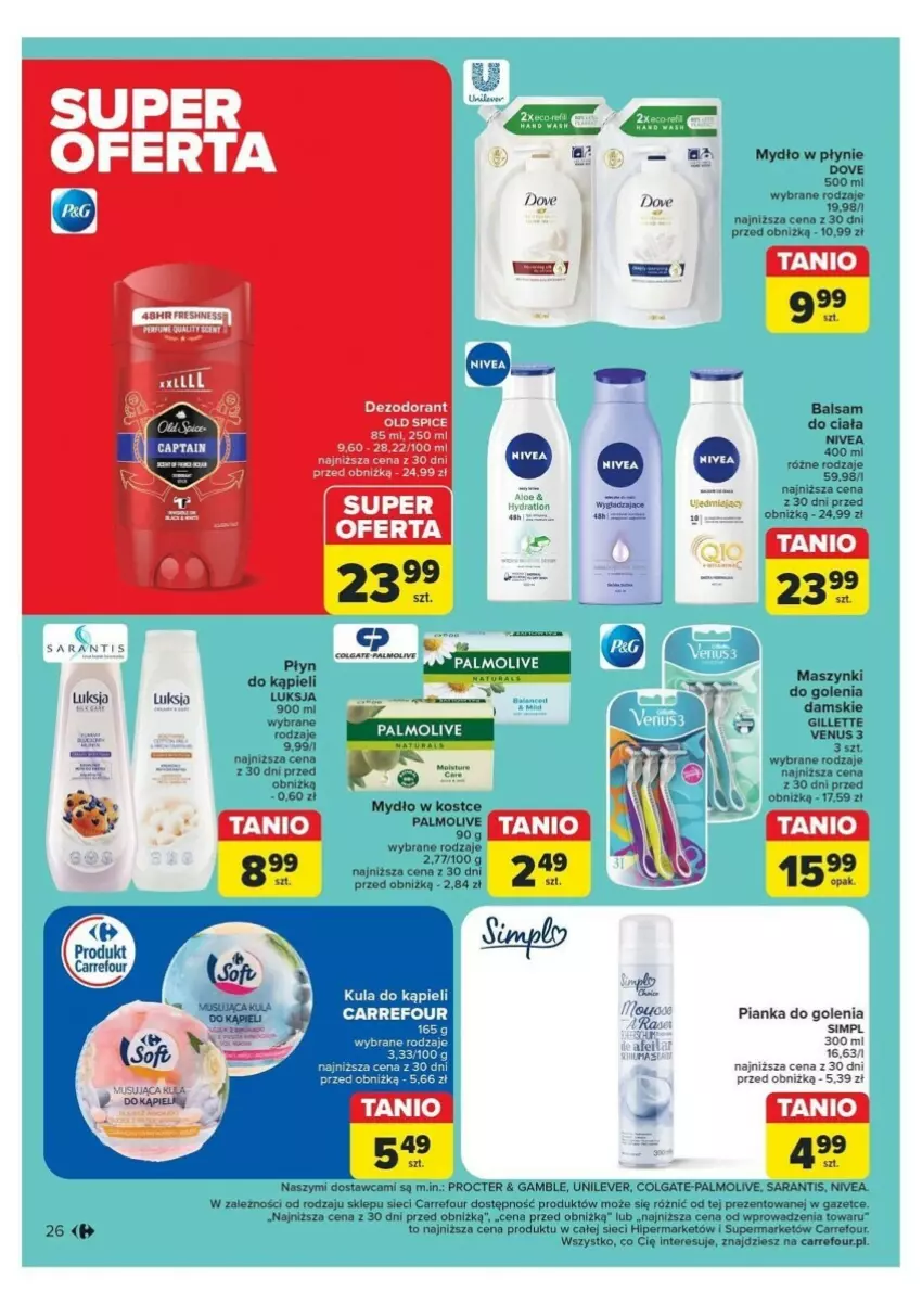 Gazetka promocyjna Carrefour - ważna 18.11 do 23.11.2024 - strona 19 - produkty: Colgate, Dove, Gillette, Kula do kąpieli, LG, Mydło, Mydło w płynie, Nivea, Old Spice, Palmolive, Pianka do golenia, PSB