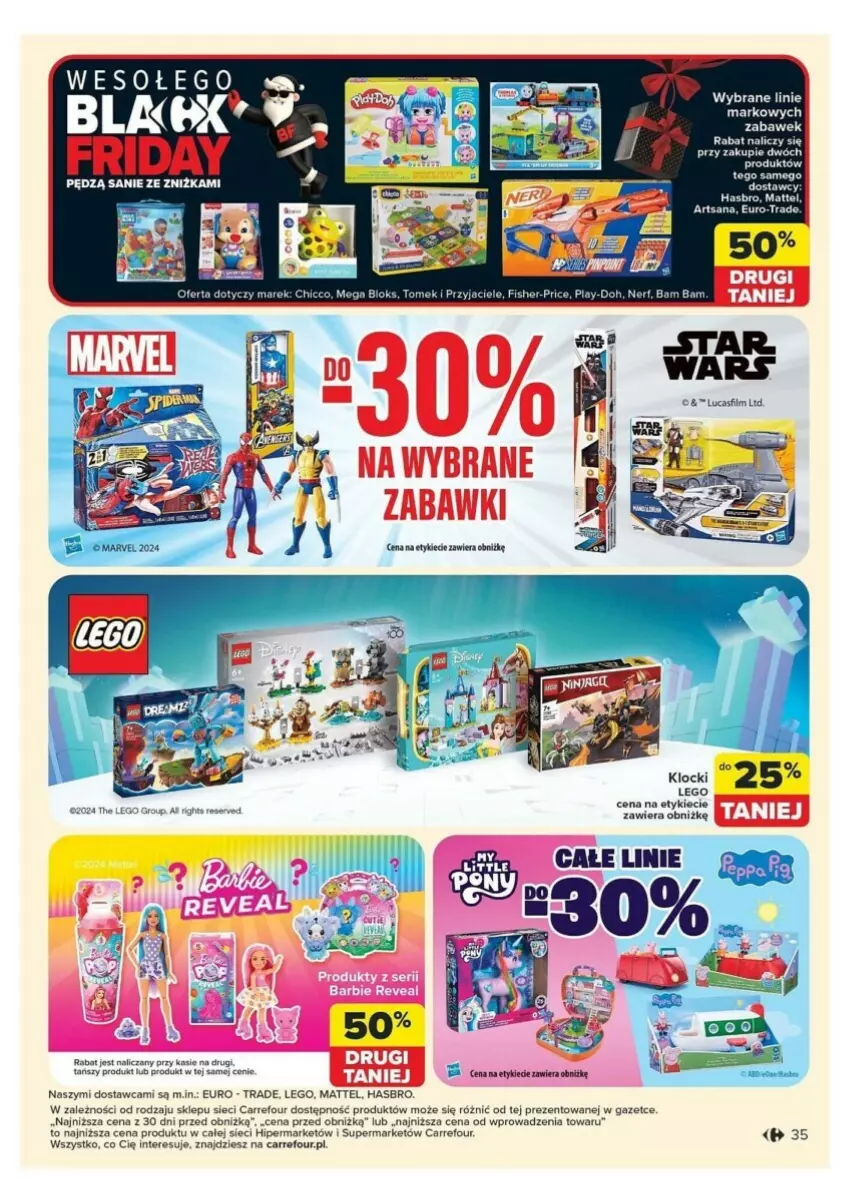 Gazetka promocyjna Carrefour - ważna 18.11 do 23.11.2024 - strona 29 - produkty: Chicco, Fa, Fisher-Price, Hasbro, Klocki, LEGO, Mattel, Mega Bloks, Nerf, Play-Doh, Ser