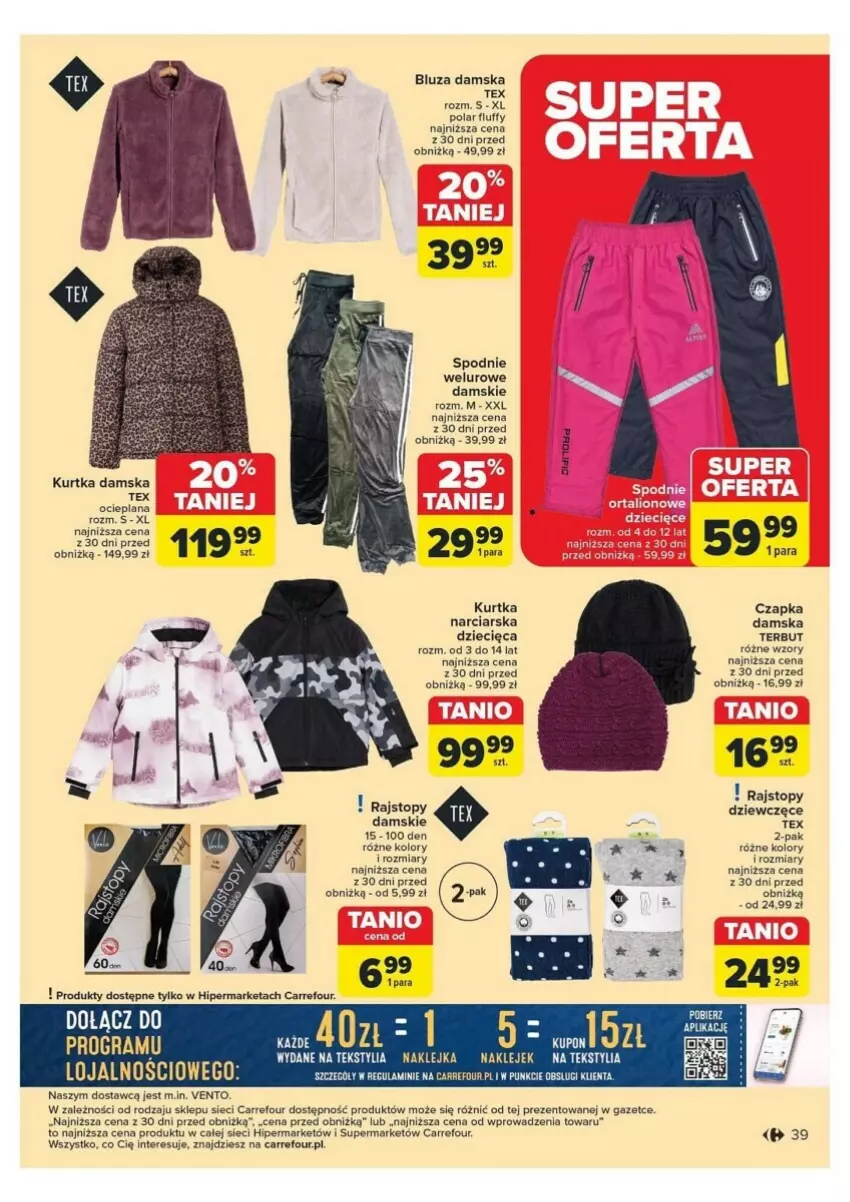 Gazetka promocyjna Carrefour - ważna 18.11 do 23.11.2024 - strona 33 - produkty: Bluza, Czapka, Dzieci, Gra, Klej, Kurtka, LANA, Rajstopy, Spodnie, Spodnie welurowe, Top