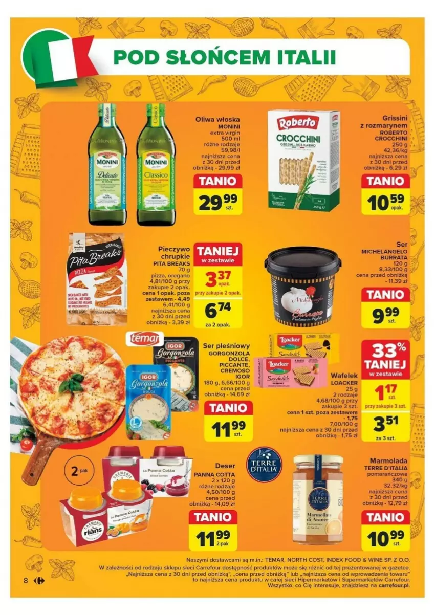 Gazetka promocyjna Carrefour - ważna 18.11 do 23.11.2024 - strona 42 - produkty: Burrata, Chrupki, Gin, Gorgonzola, Grissini, Marmolada, Mola, Monini, Oliwa, Piec, Pieczywo, Pizza, Por, Ser, Ser pleśniowy