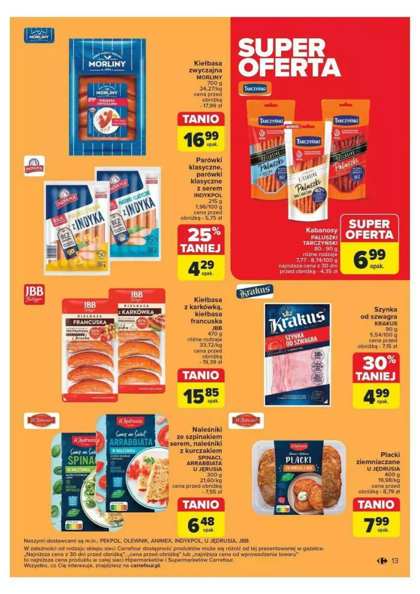 Gazetka promocyjna Carrefour - ważna 18.11 do 23.11.2024 - strona 5 - produkty: Gra, Kabanos, Kiełbasa, Krakus, Kurczak, Lack, Morliny, Naleśniki, Olewnik, Parówki, Pekpol, Ser, Szpinak, Szynka