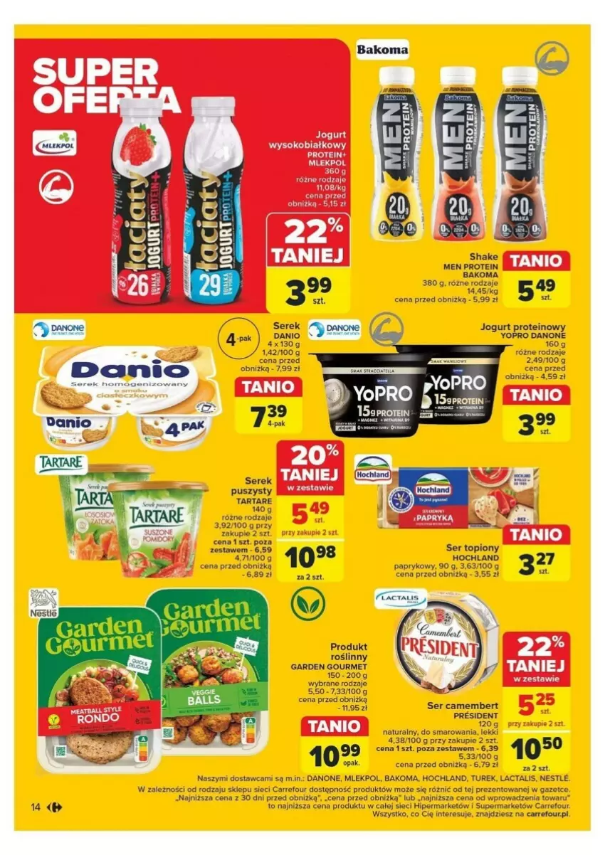 Gazetka promocyjna Carrefour - ważna 18.11 do 23.11.2024 - strona 6 - produkty: Bakoma, Danio, Danone, Fa, Gin, Hochland, Jogurt, Ser, Ser topiony, Serek, Serek puszysty, Sok, Tarta, Tartare, Top