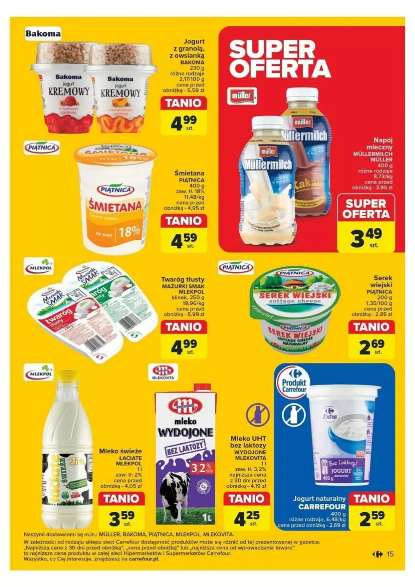 Gazetka promocyjna Carrefour - ważna 18.11 do 23.11.2024 - strona 7 - produkty: Bakoma, Gra, Jogurt, Mleko, Piątnica, Ser, Serek, Twaróg, Twaróg tłusty