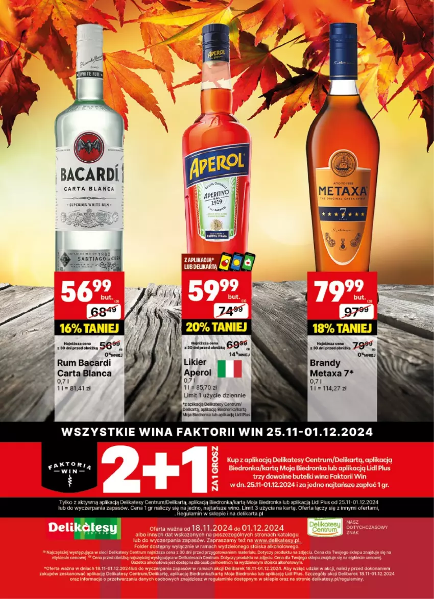 Gazetka promocyjna Delikatesy Centrum - DeliBarek DC47-DC48 - ważna 18.11 do 01.12.2024 - strona 20 - produkty: Aperol, Bacardi, Brandy, Fa, Likier, Metaxa, Rum, Wino