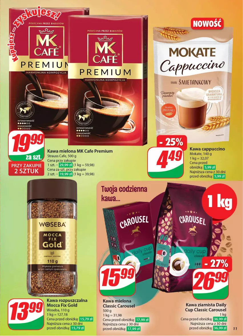 Gazetka promocyjna Dino - Gazetka 43 / 2024 - ważna 23.10 do 29.10.2024 - strona 11 - produkty: Cappuccino, Kawa, Kawa mielona, Kawa ziarnista, Mocca Fix Gold, Woseba