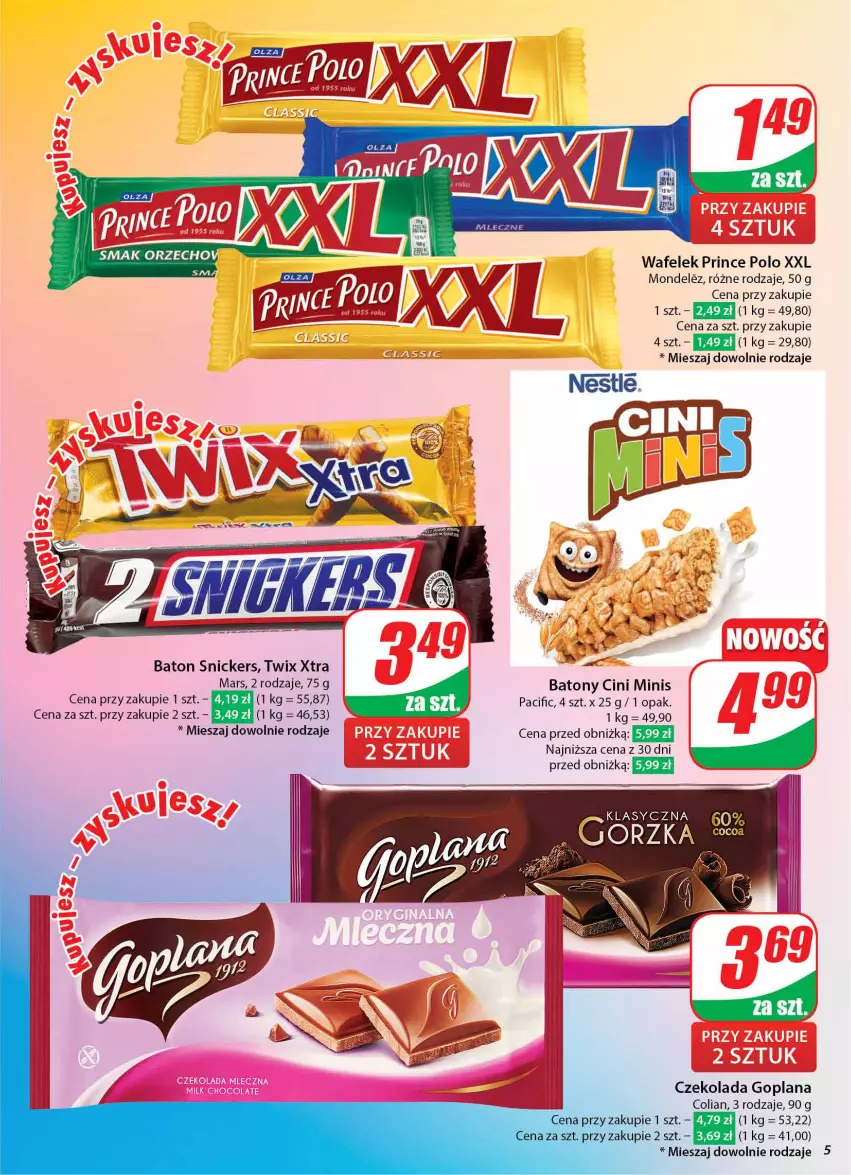 Gazetka promocyjna Dino - Gazetka 43 / 2024 - ważna 23.10 do 29.10.2024 - strona 5 - produkty: Baton, Cif, Cini Minis, Czekolada, Goplana, LANA, Mars, Prince Polo, Snickers, Twix, Wafelek