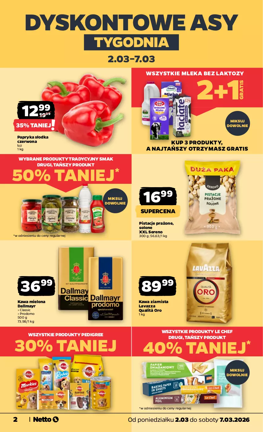 Gazetka promocyjna Netto - Od Poniedziałku - ważna 02.03 do 07.03.2026 - strona 2 - produkty: Dallmayr, Gra, Kawa, Kawa mielona, Kawa ziarnista, Lavazza, Papryka, Papryka słodka, Pedigree, Pistacje, Ser