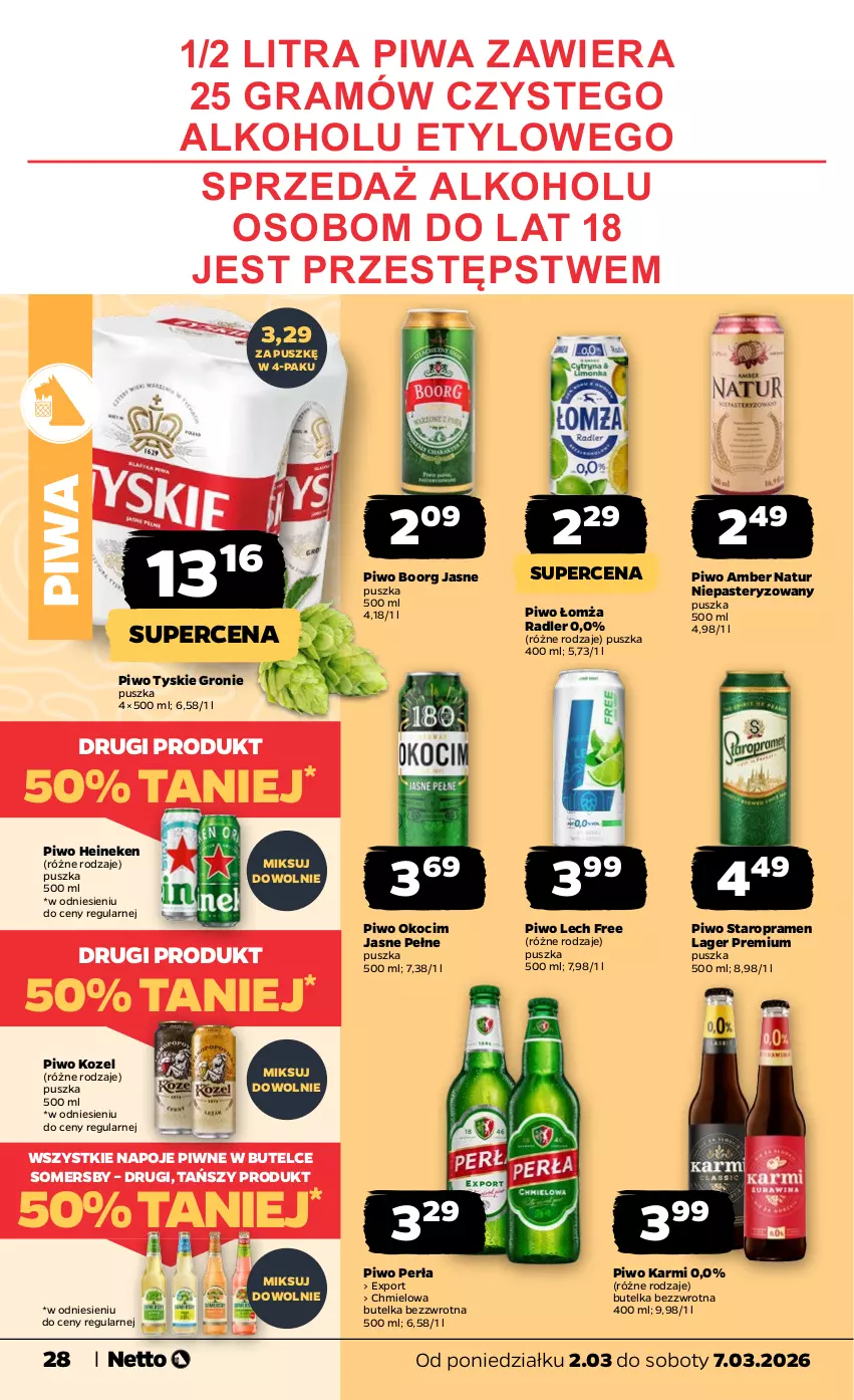 Gazetka promocyjna Netto - Od Poniedziałku - ważna 02.03 do 07.03.2026 - strona 28 - produkty: Gra, Heineken, Karmi, Koc, Kozel, Napoje, Okocim, Perła, Piwa, Piwo, Por, Radler, Somersby, Tyskie
