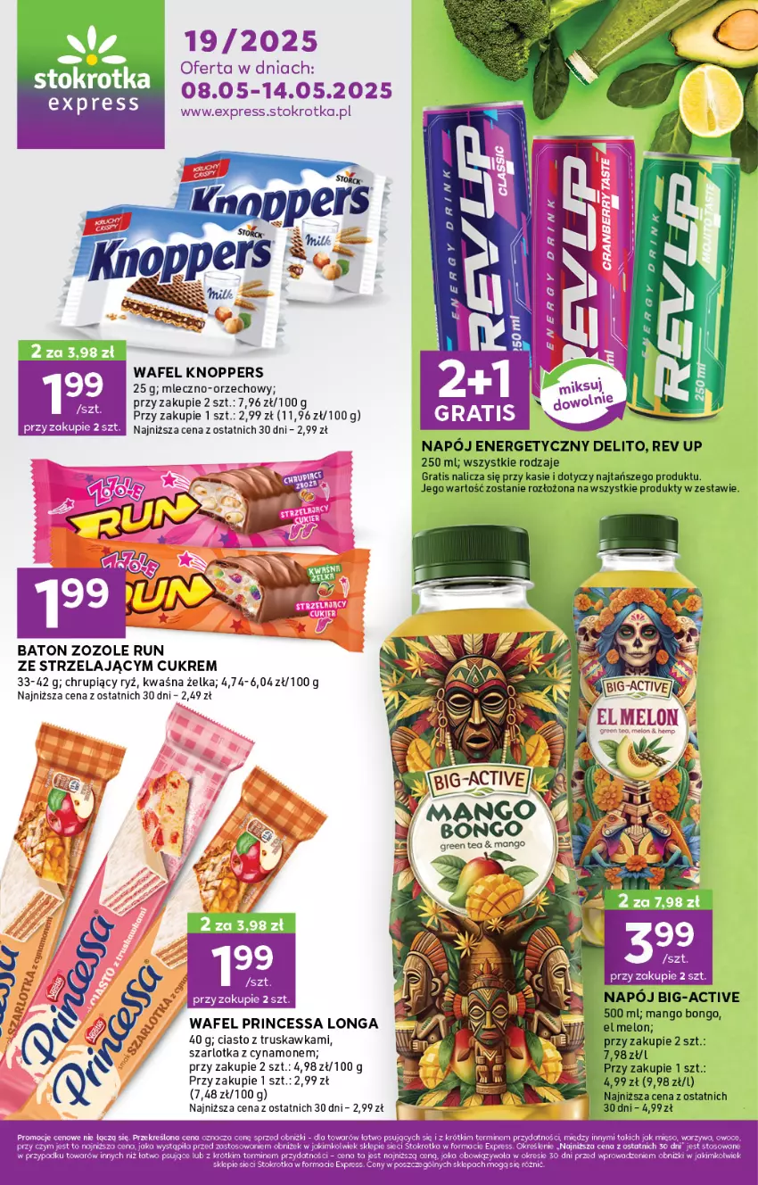 Gazetka promocyjna Stokrotka - Stokrotka Express - ważna 08.05 do 14.05.2025 - strona 1 - produkty: Baton, Knoppers, Mango, Mięso, Napój, Napój energetyczny, Owoce, Princessa, Ryż, Sos, Szarlotka, Warzywa