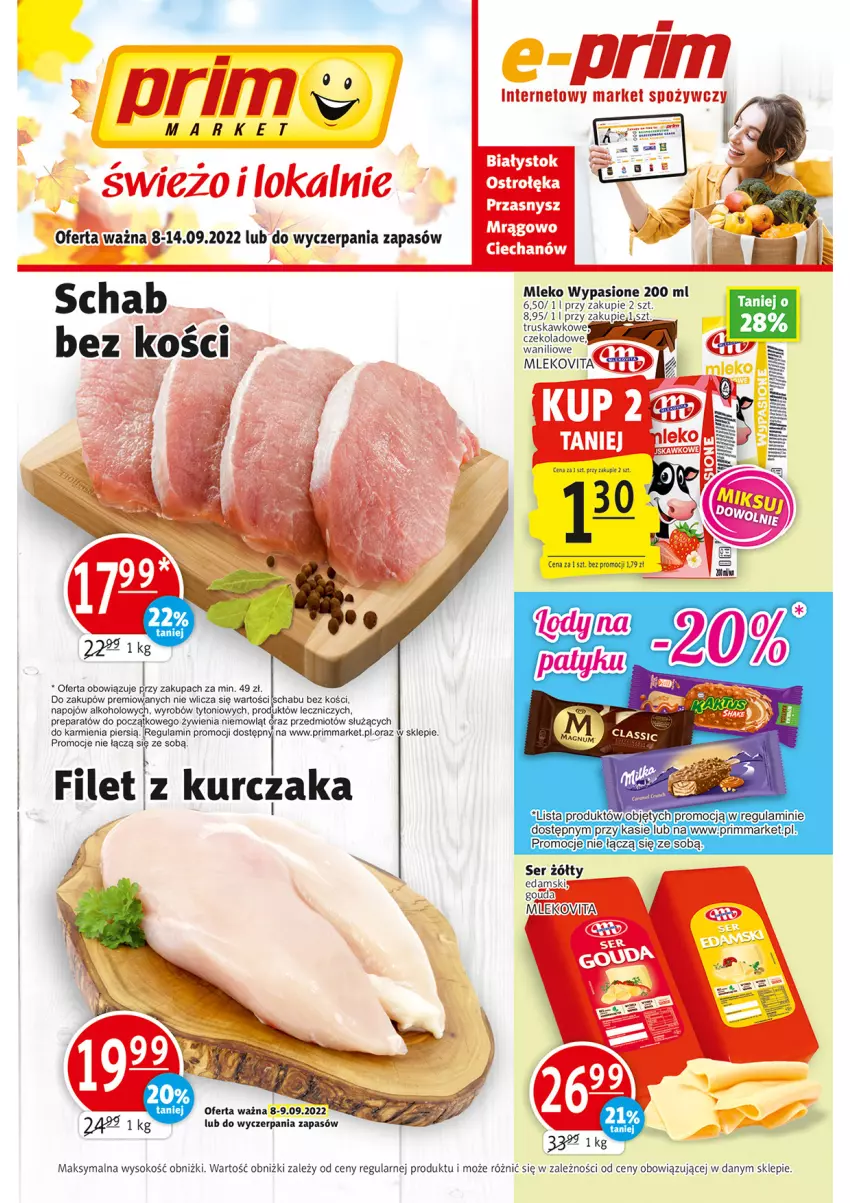 Gazetka promocyjna Prim Market - ważna 08.09 do 14.09.2022 - strona 1 - produkty: Karmi, Kurczak, Mleko, Mlekovita, Sok, Znicz