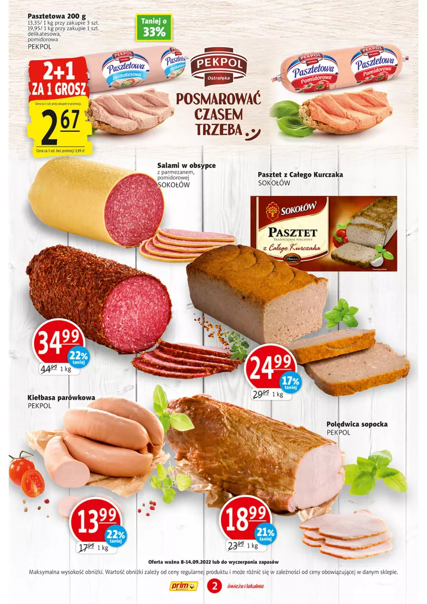 Gazetka promocyjna Prim Market - ważna 08.09 do 14.09.2022 - strona 2 - produkty: Kiełbasa, Kurczak, LG, Pasztet, Pekpol, Piec, Salami, Sok, Sokołów