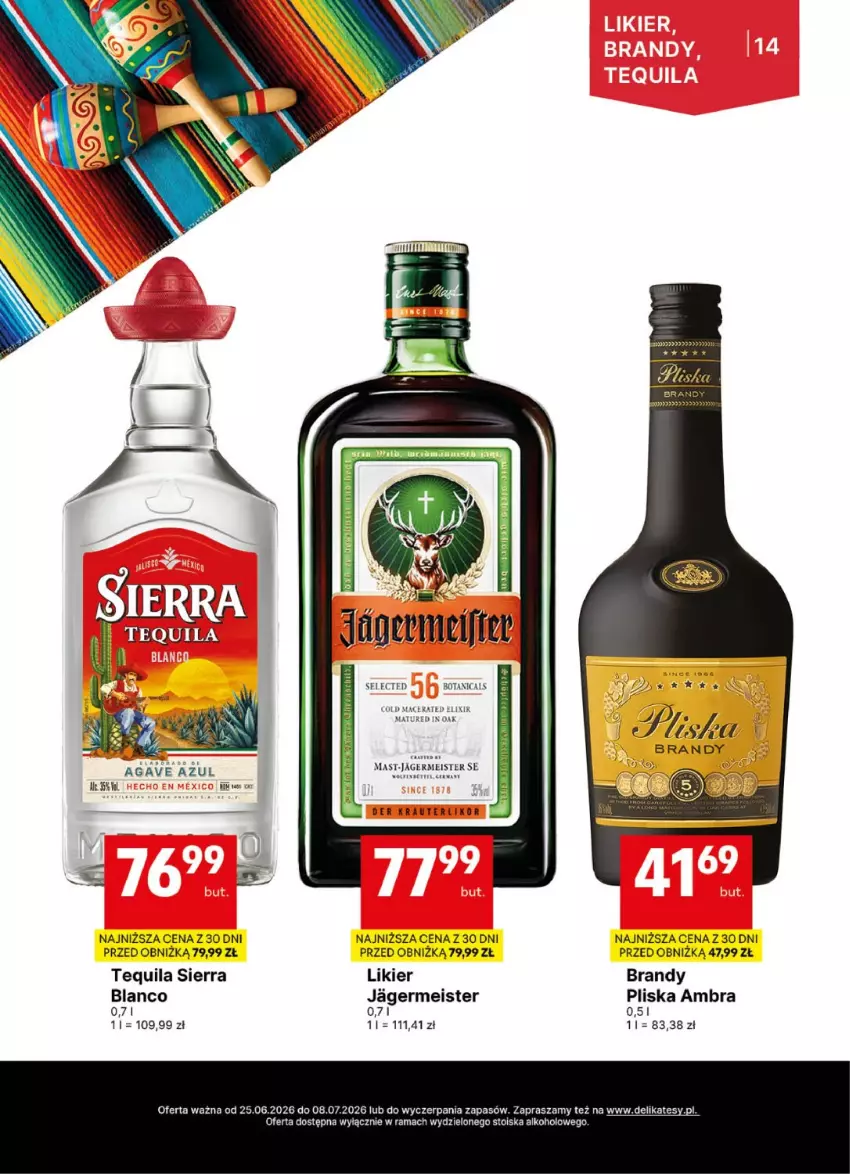 Gazetka promocyjna Delikatesy Centrum - Delibarek DC26-DC27 - ważna 25.06 do 08.07.2026 - strona 14 - produkty: Acer, Brandy, Jagermeister, Likier, Pliska, Rama, Tequila