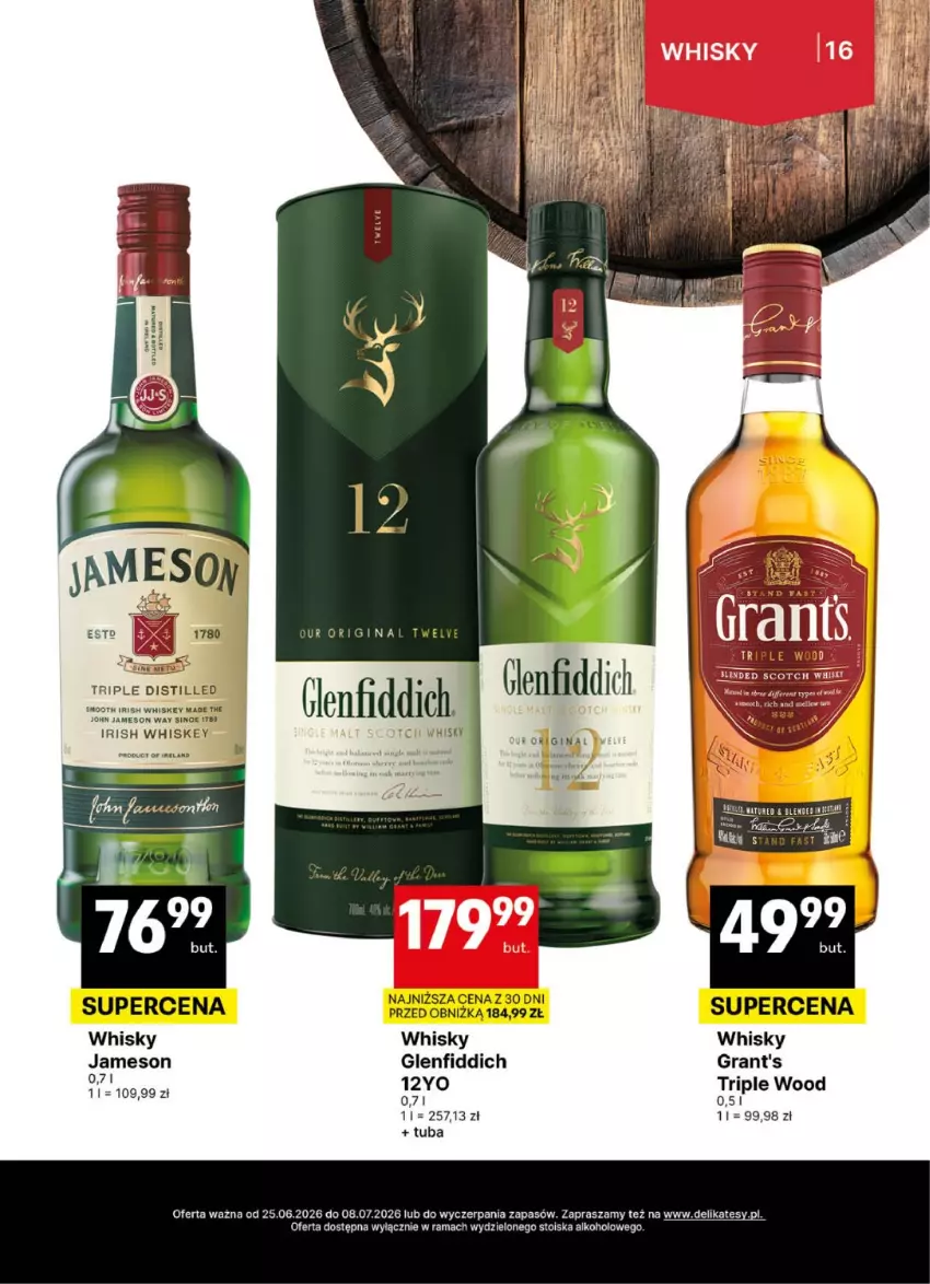 Gazetka promocyjna Delikatesy Centrum - Delibarek DC26-DC27 - ważna 25.06 do 08.07.2026 - strona 16 - produkty: Gin, Gra, Grant's, Jameson, Rama, Whiskey, Whisky