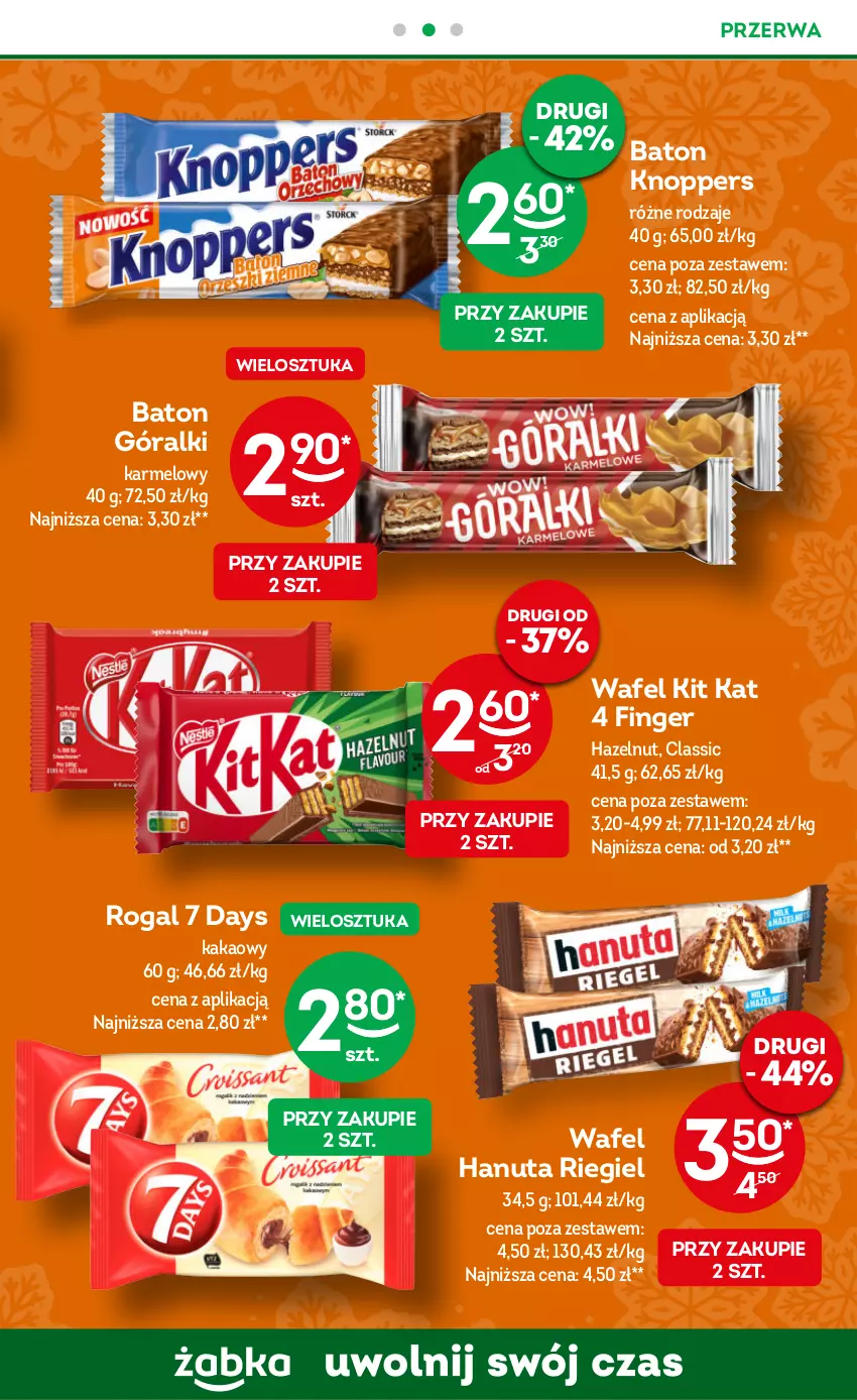 Gazetka promocyjna Żabka - ważna 20.12.2023 do 02.01.2024 - strona 45 - produkty: 7 Days, Baton, Góralki, Kakao, Kit Kat, Knoppers, Rogal