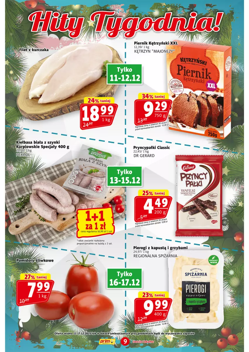 Gazetka promocyjna Prim Market - ważna 11.12 do 17.12.2025 - strona 9 - produkty: Dr Gerard, Fa, Kakao, Kapustą, Kiełbasa, Kiełbasa biała, Majonez, Piernik, Pierogi, Por