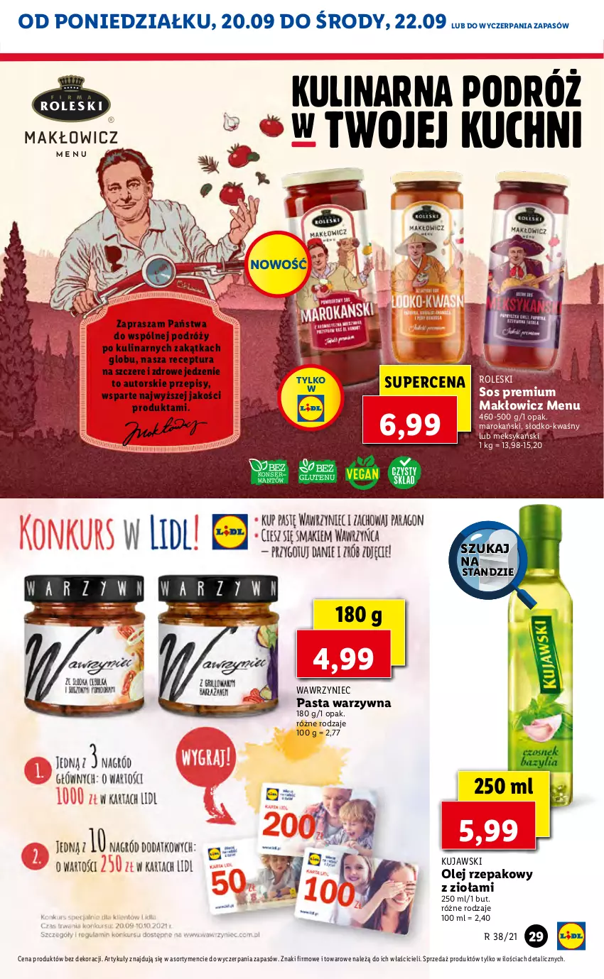 Gazetka promocyjna Lidl - GAZETKA - ważna 20.09 do 22.09.2021 - strona 29 - produkty: Kujawski, Olej, Olej rzepakowy, Pasta warzywna, Sos