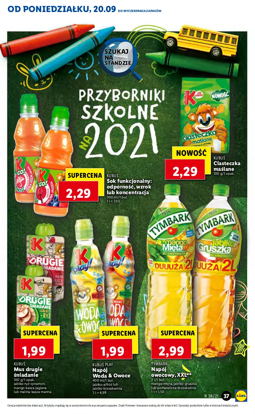 Gazetka promocyjna Lidl - GAZETKA - ważna 20.09 do 22.09.2021 - strona 37 - produkty: Arbuz, Kasza, Kasza jaglana, Kubuś, LANA, Mango, Mięta, Mus, Napój, Owoce, Por, Ryż, Sok, Tymbark, Woda