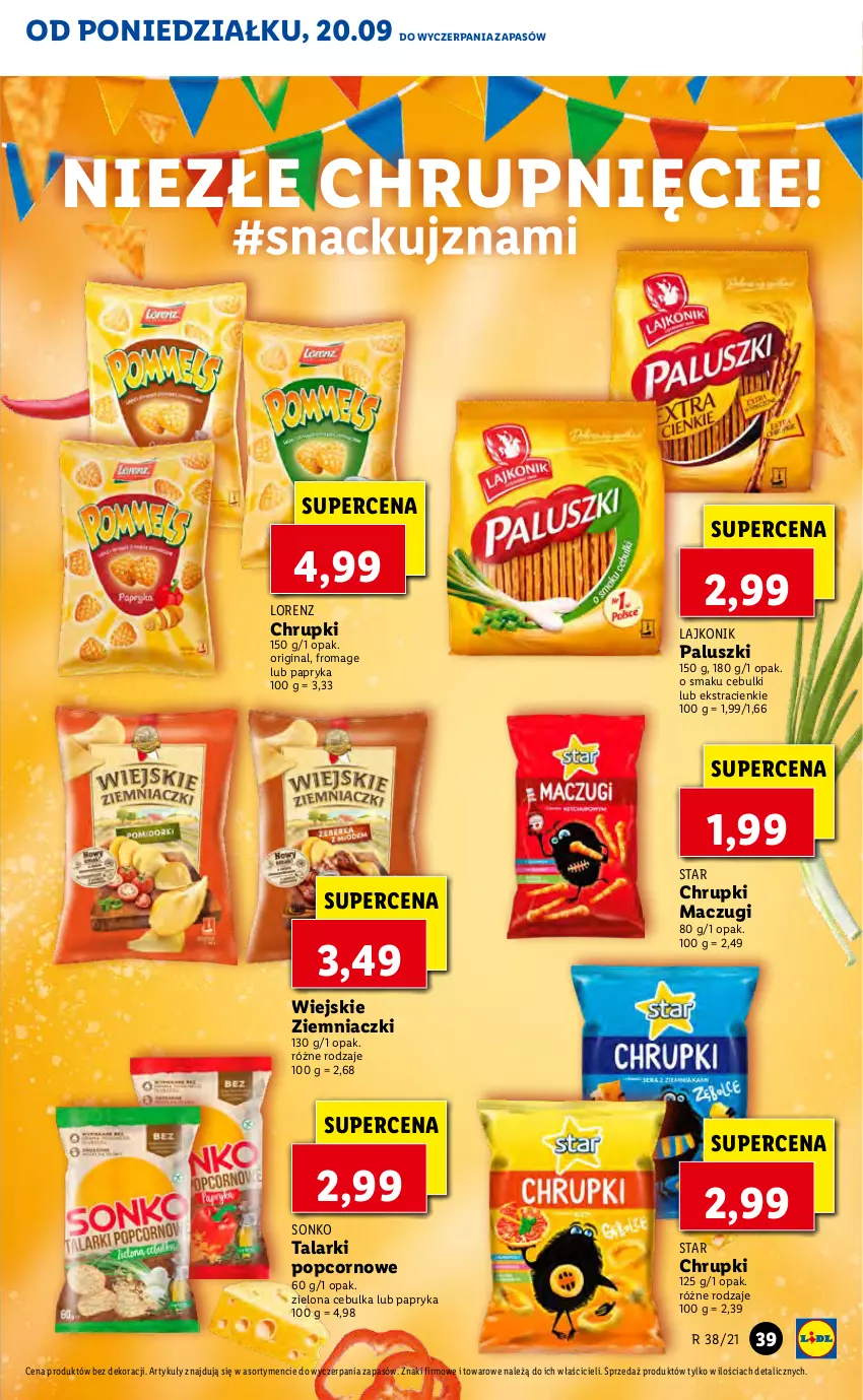 Gazetka promocyjna Lidl - GAZETKA - ważna 20.09 do 22.09.2021 - strona 39 - produkty: Chrupki, Gin, Lajkonik, Lorenz, Papryka, Popcorn, Sonko