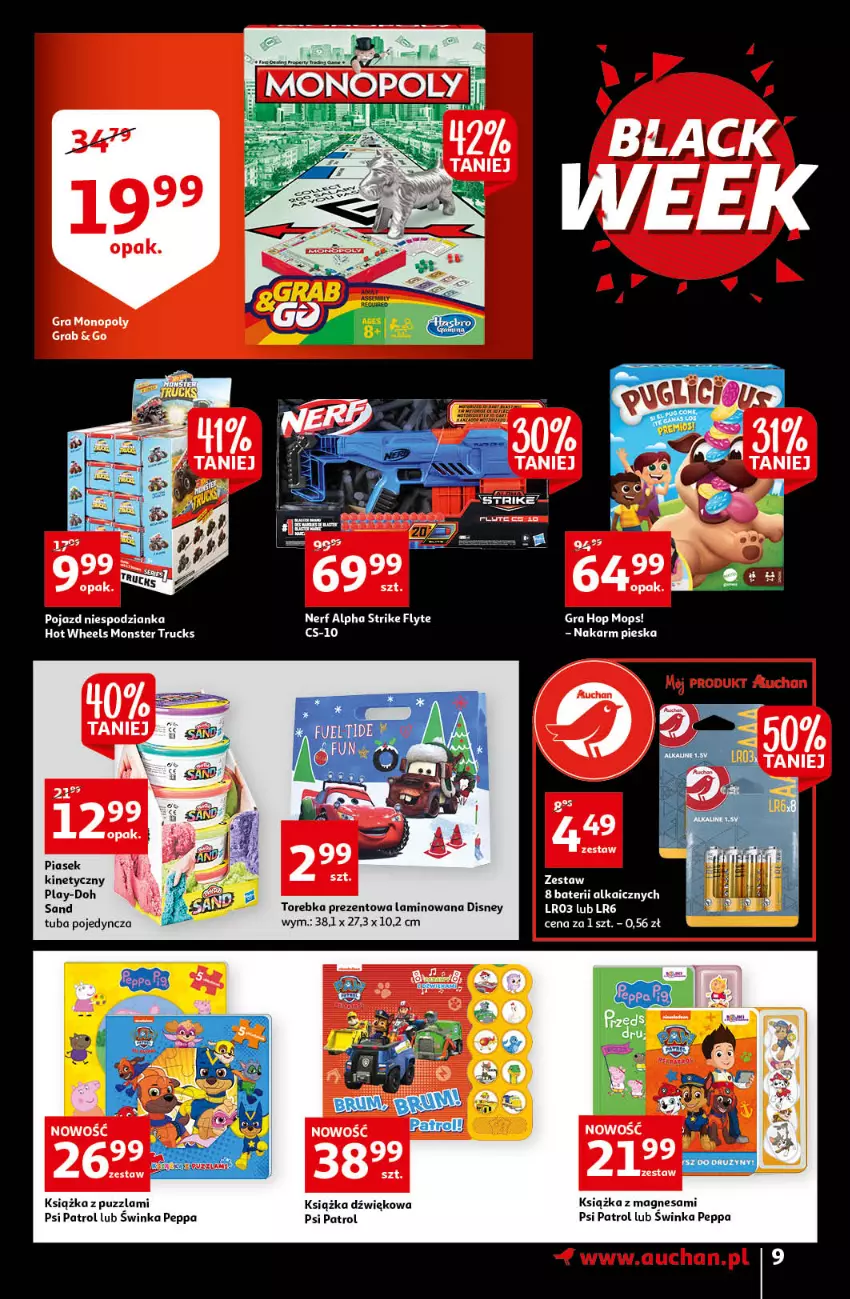 Gazetka promocyjna Auchan - Black Week - ważna 22.11 do 28.11.2021 - strona 9 - produkty: Disney, Gra, Hot Wheels, Inka, Książka, Monster truck, Mop, Nerf, Piasek kinetyczny, Piec, Play-Doh, Pojazd, Psi Patrol, Torebka