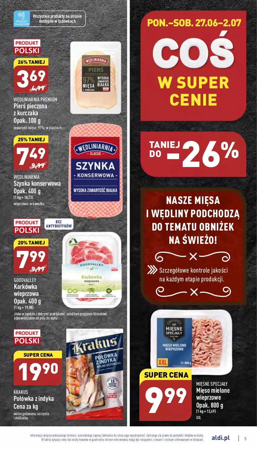 Gazetka promocyjna Aldi - Pełny katalog - ważna 27.06 do 02.07.2022 - strona 5 - produkty: Karkówka wieprzowa, Kawa, Krakus, Kurczak, Lodówka, Mięsne specjały, Mięso, Mięso mielone, Piec, Ser, Szynka, Szynka konserwowa