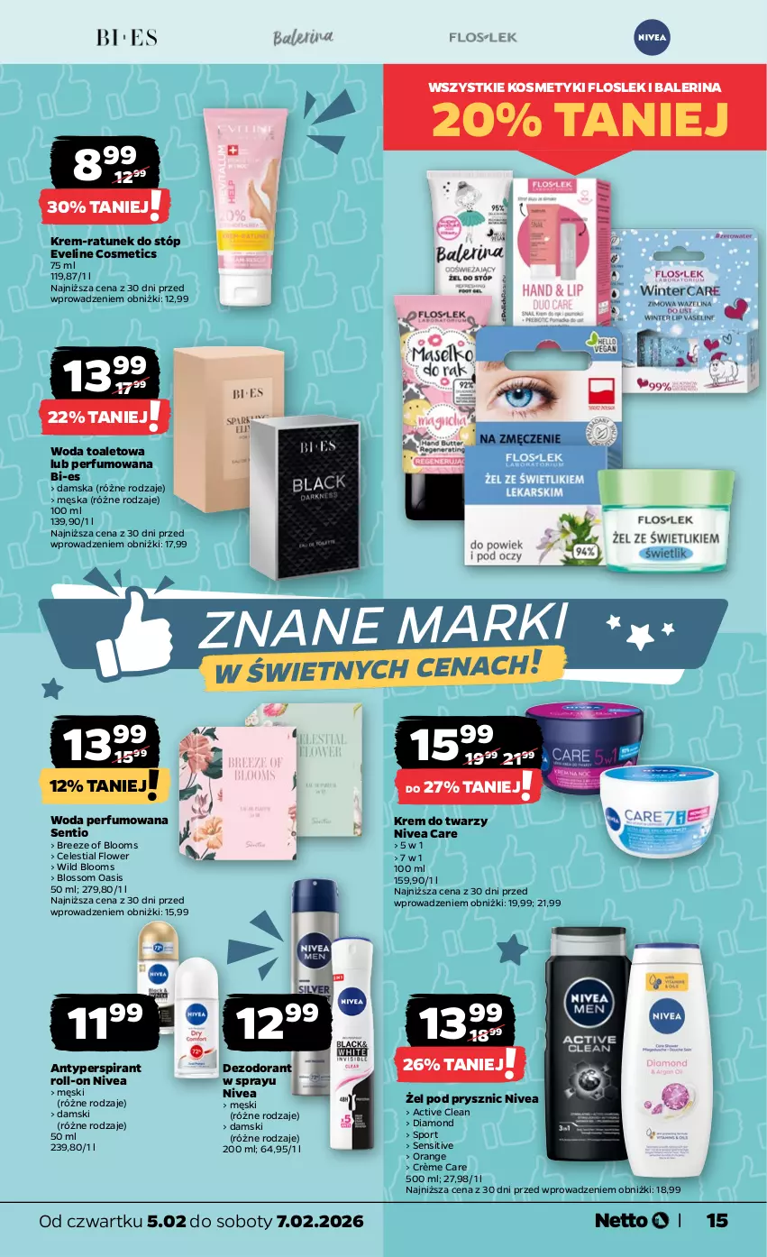 Gazetka promocyjna Netto - Od Czwartku - ważna 05.02 do 07.02.2026 - strona 15 - produkty: Antyperspirant, Dezodorant, Eveline, Krem do twarzy, Nivea, Perfum, Por, Sport, Woda, Woda perfumowana, Woda toaletowa