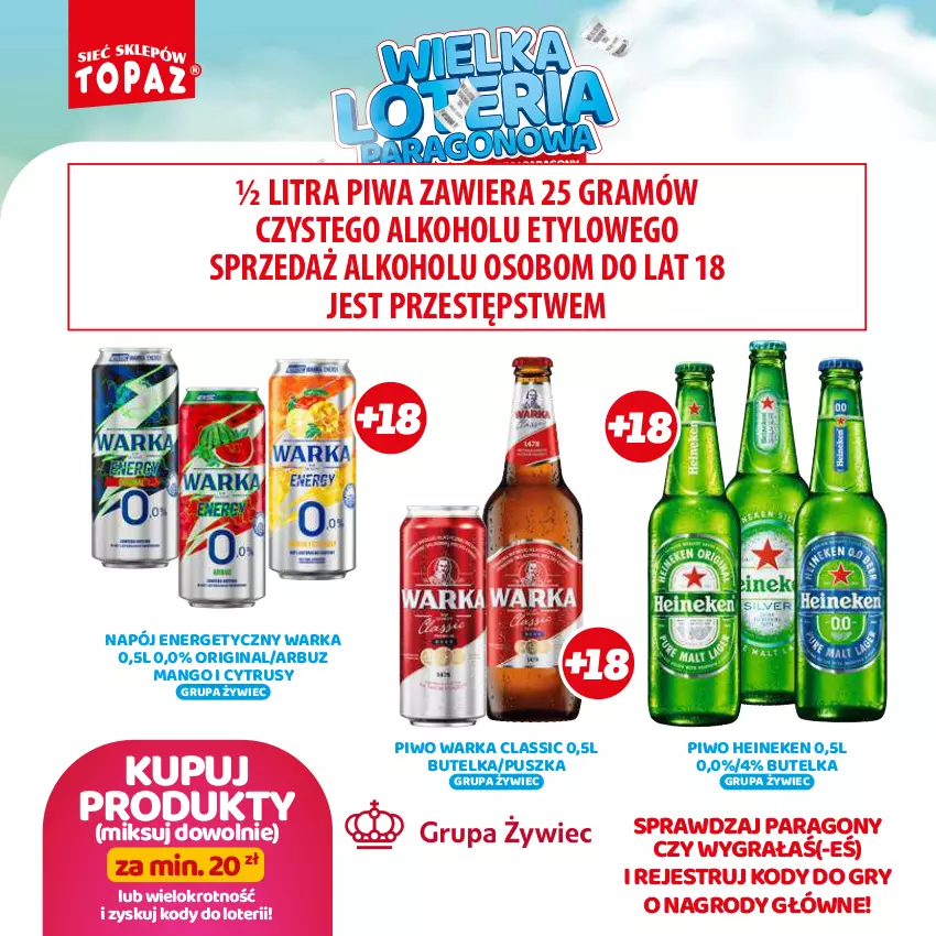 Gazetka promocyjna Topaz - Gazetka - ważna 19.08 do 13.10.2024 - strona 56 - produkty: Arbuz, Gin, Gra, Gry, Heineken, Mango, Napój, Napój energetyczny, Piwa, Piwo, Warka