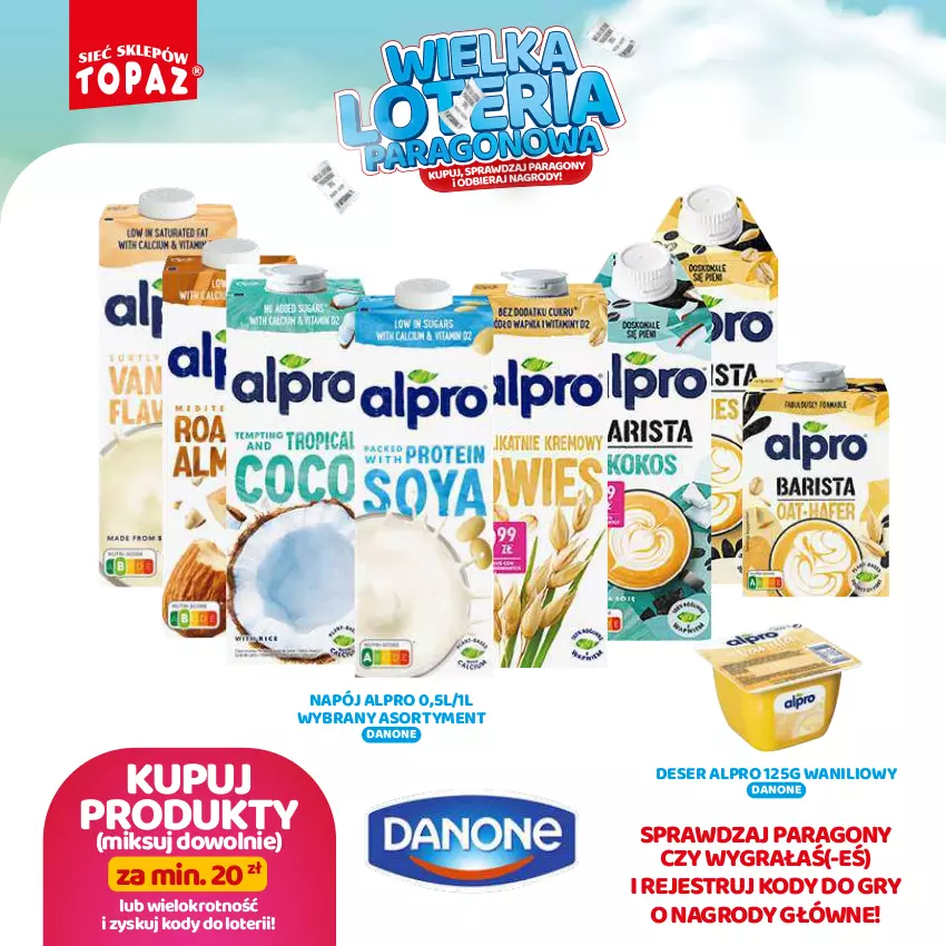 Gazetka promocyjna Topaz - Gazetka - ważna 19.08 do 13.10.2024 - strona 8 - produkty: Alpro, Danone, Deser, Gra, Gry, Napój, Ser