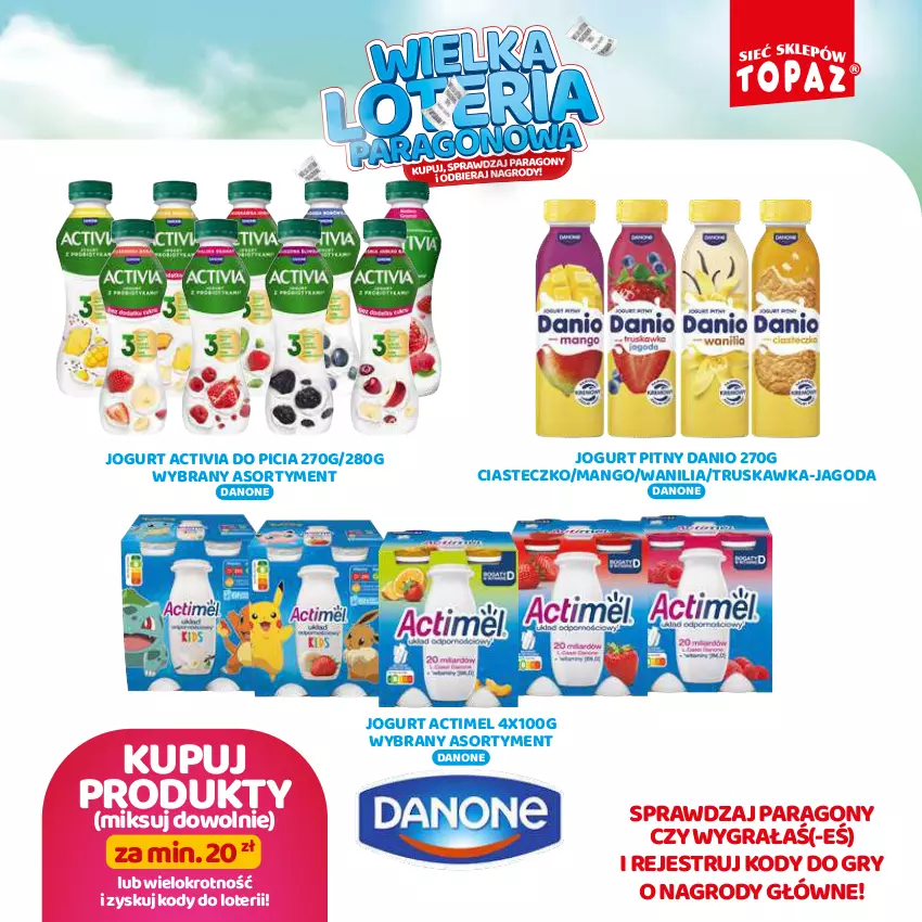 Gazetka promocyjna Topaz - Gazetka - ważna 19.08 do 13.10.2024 - strona 9 - produkty: Actimel, Activia, Danio, Danone, Gra, Gry, Jogurt, Jogurt pitny, Mango