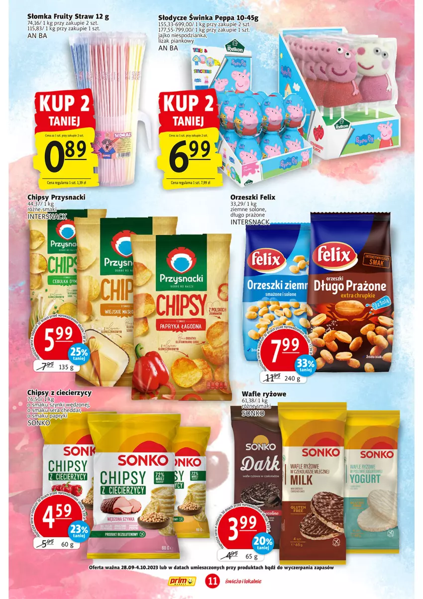 Gazetka promocyjna Prim Market - ważna 28.09 do 04.10.2023 - strona 11 - produkty: Cheddar, Chipsy, Felix, Inka, Jogurt, NBA, Orzeszki, Przysnacki, Ryż, Ser, Sonko, Wafle