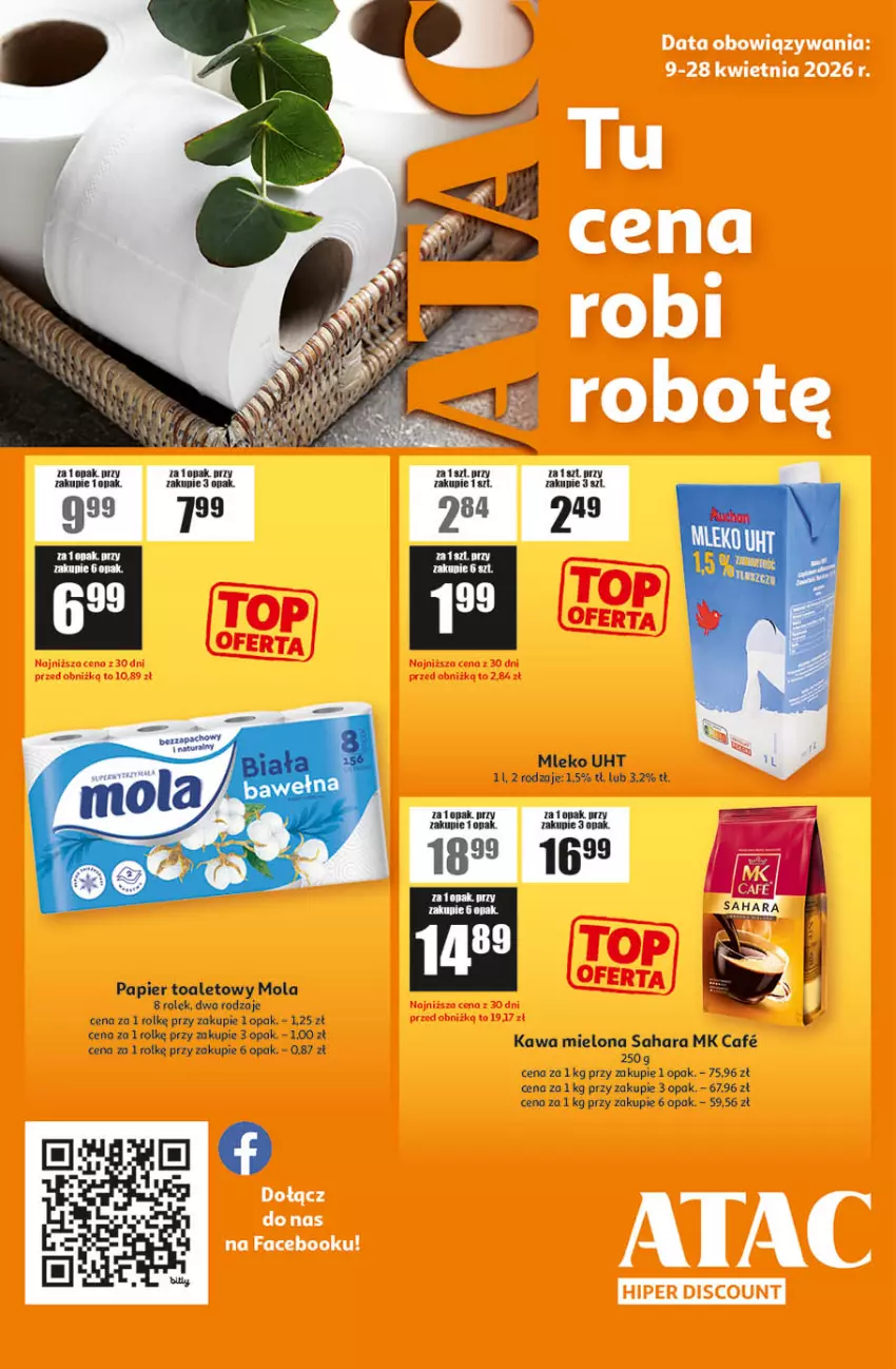 Gazetka promocyjna Auchan - ATAC Hiper Discount - ważna 09.04 do 28.04.2026 - strona 1 - produkty: Kawa, Kawa mielona, Mleko, Mola, Papier, Papier toaletowy