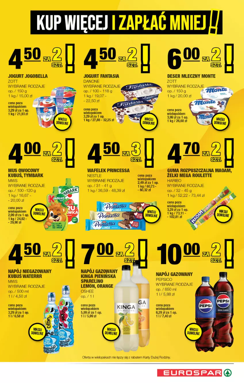 Gazetka promocyjna Spar - EuroSpar - ważna 03.11 do 13.11.2025 - strona 15 - produkty: Bell, Bella, Clin, Danone, Deser, Deser mleczny, Fa, Fanta, Guma rozpuszczalna, Haribo, Jogobella, Jogurt, Kubuś, Kubuś Waterrr, Monte, Mus, Napój, Napój gazowany, Napój niegazowany, Oshee, Princessa, Ser, Tymbark, Wafelek, Zott