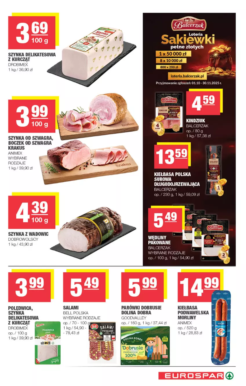 Gazetka promocyjna Spar - EuroSpar - ważna 03.11 do 13.11.2025 - strona 7 - produkty: Bell, Boczek, Drobimex, Gra, Kiełbasa, Krakus, Morliny, Obrus, Polędwica, Salami, Szynka, Szynka delikatesowa, Wawel