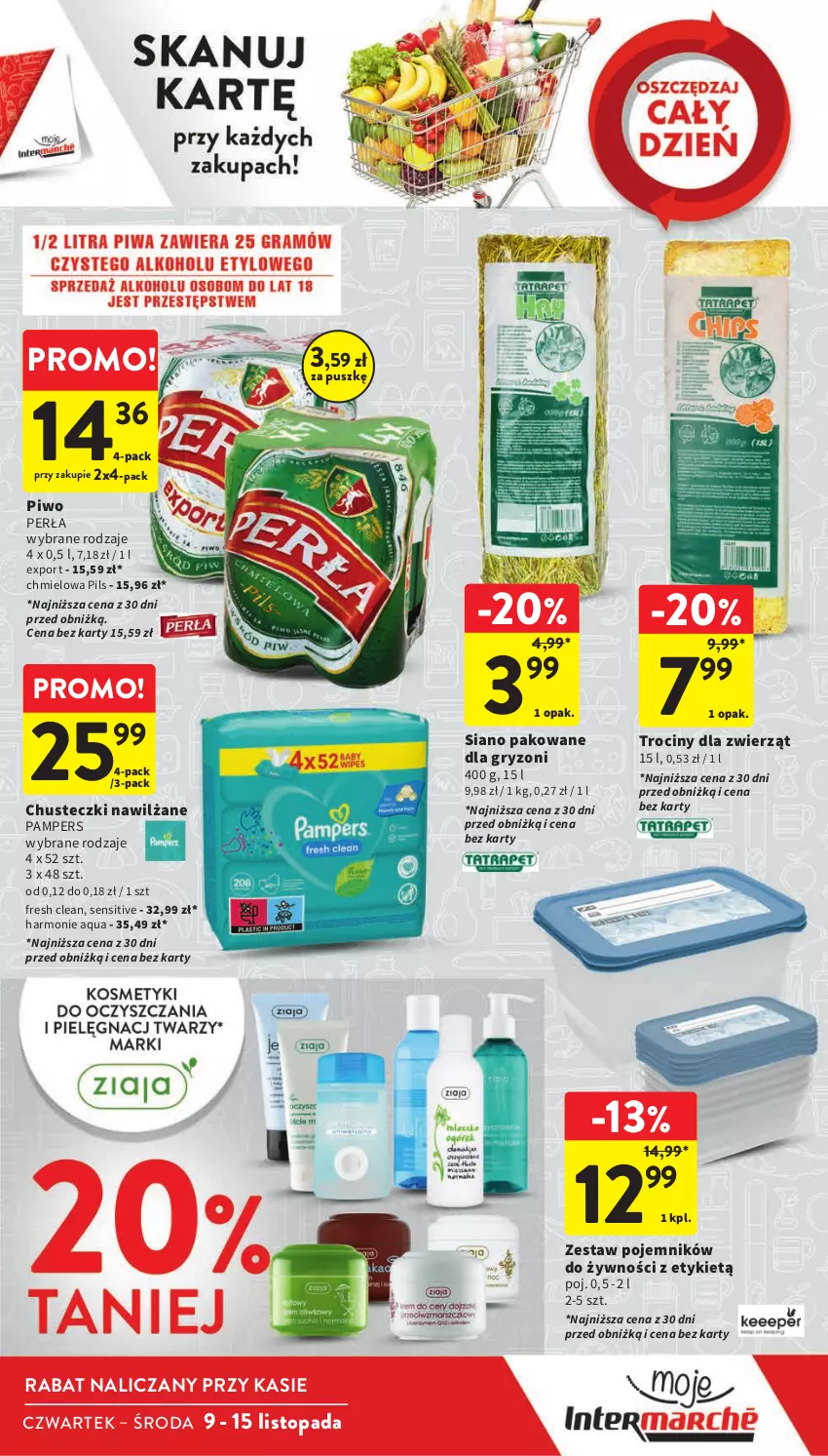 Gazetka promocyjna Intermarche - Gazetka Intermarche - ważna 09.11 do 15.11.2023 - strona 11 - produkty: Chusteczki, Gry, Pampers, Perła, Piwo, Pojemnik, Por, Top