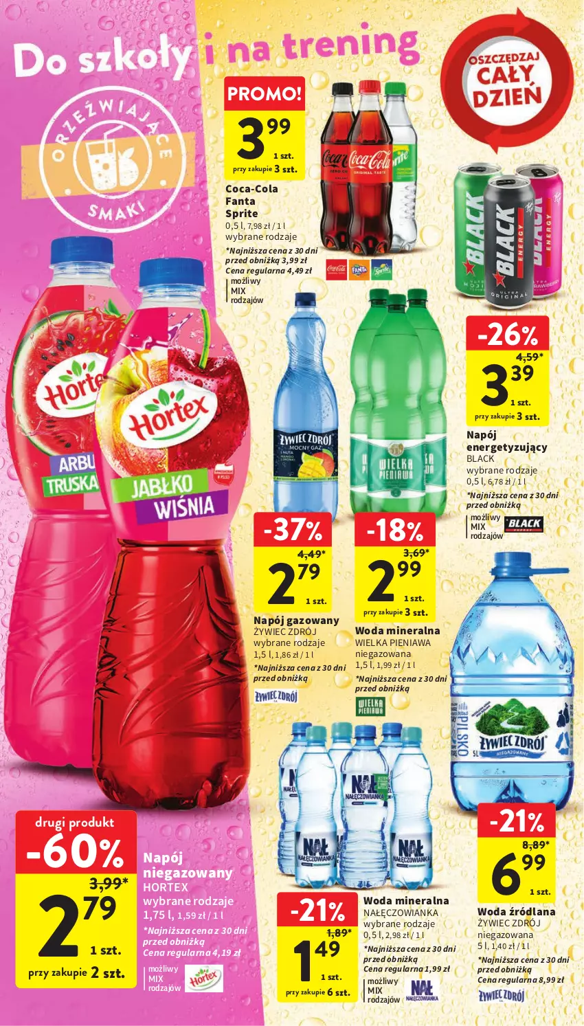 Gazetka promocyjna Intermarche - Gazetka Intermarche - ważna 09.11 do 15.11.2023 - strona 36 - produkty: Coca-Cola, Fa, Fanta, Hortex, Lack, LANA, Nałęczowianka, Napój, Napój gazowany, Napój niegazowany, Sprite, Woda, Woda mineralna