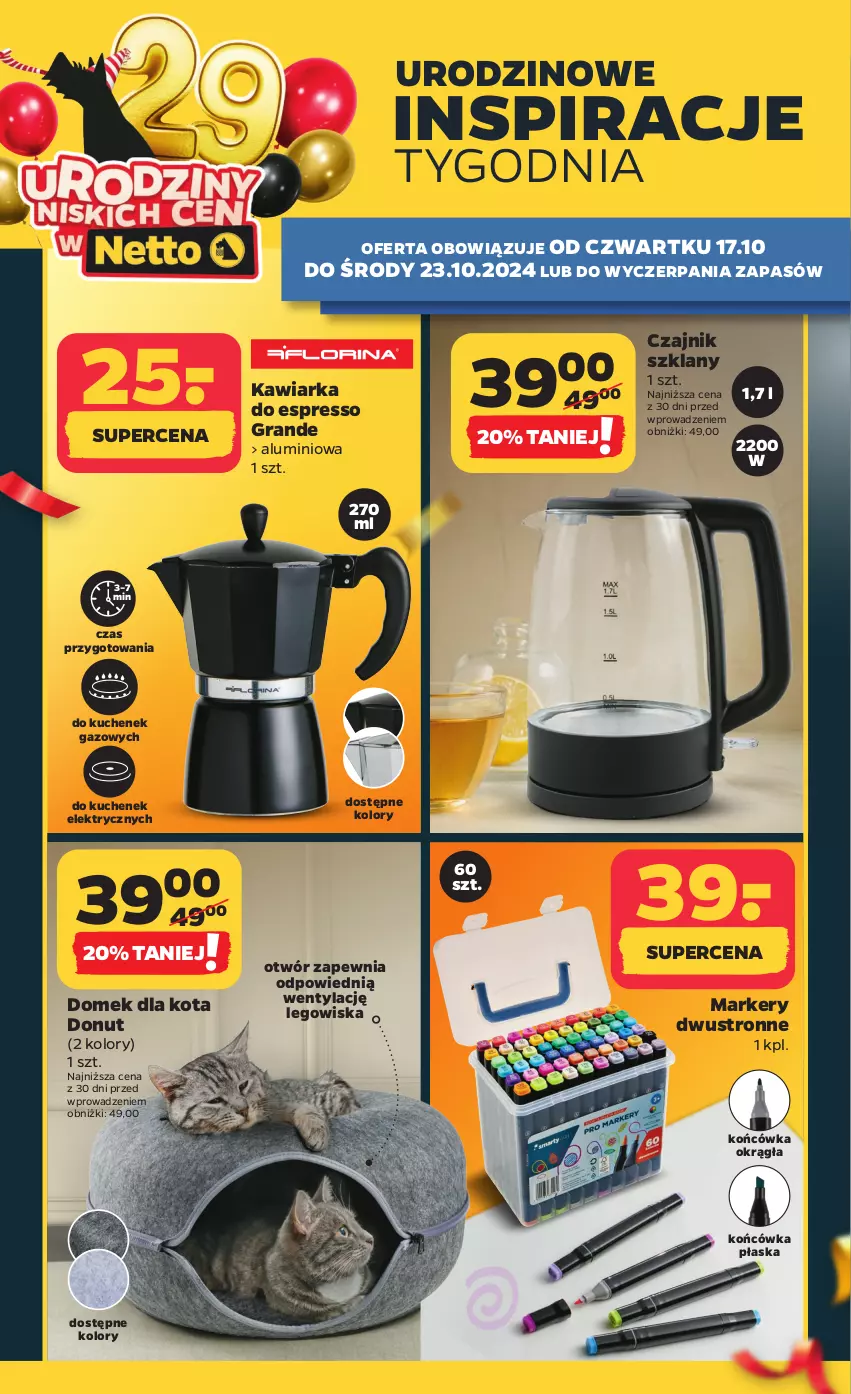 Gazetka promocyjna Netto - Od Czwartku Przemysłowa - ważna 17.10 do 23.10.2024 - strona 2 - produkty: Czajnik, Domek dla kota, Donut, Gra, Kawiarka, LEGO, Marker