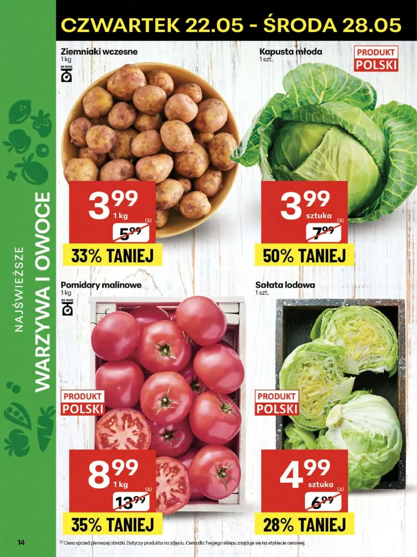 Gazetka promocyjna Delikatesy Centrum - Franczyza DC21 Czwartek - ważna 22.05 do 28.05.2025 - strona 14 - produkty: Pomidory, Sałat, Sałata lodowa, Ziemniaki