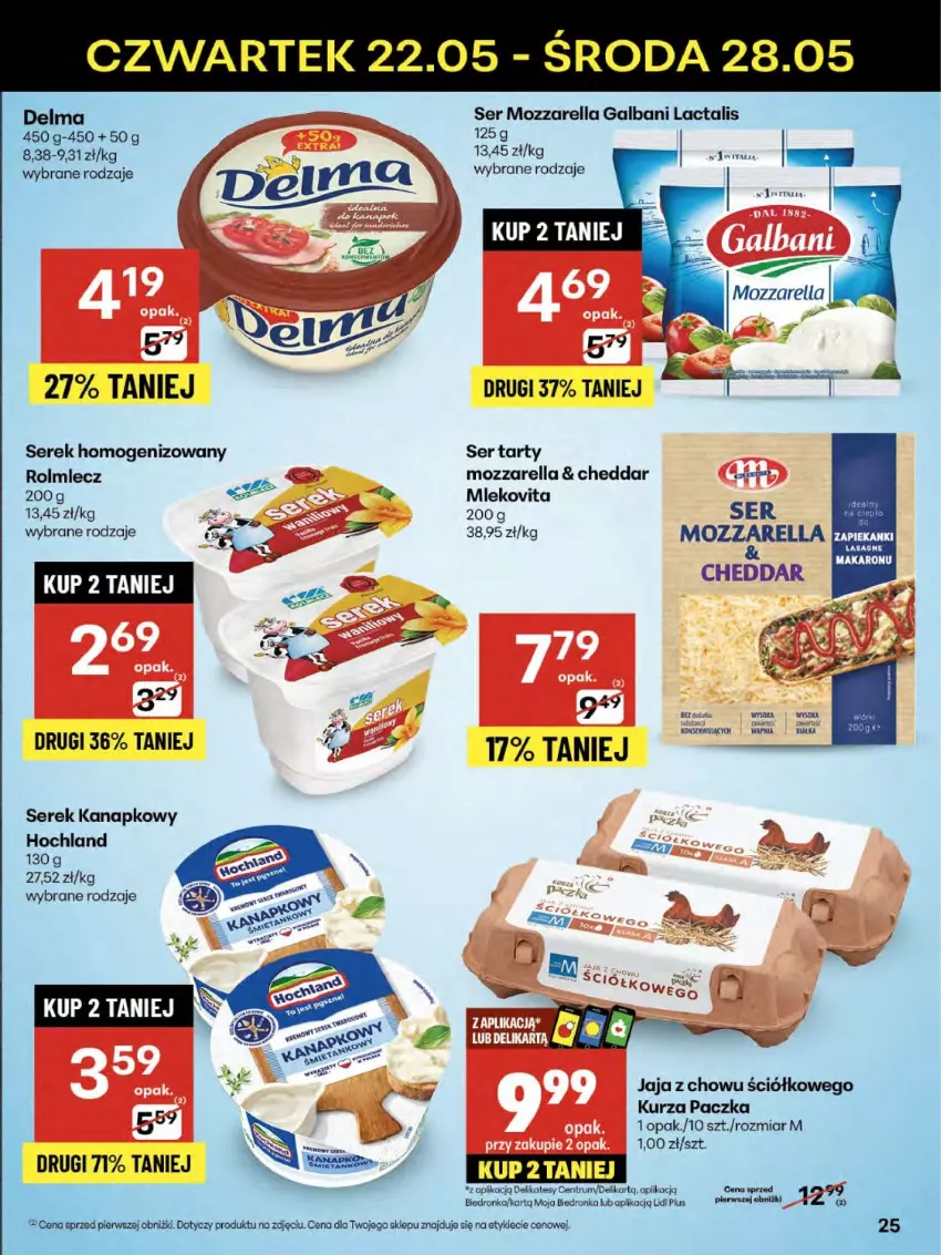 Gazetka promocyjna Delikatesy Centrum - Franczyza DC21 Czwartek - ważna 22.05 do 28.05.2025 - strona 25 - produkty: Cheddar, Delma, Galbani, Hochland, Jaja, Miecz, Mleko, Mlekovita, Mozzarella, Rum, Ser, Serek, Serek homogenizowany, Serek kanapkowy