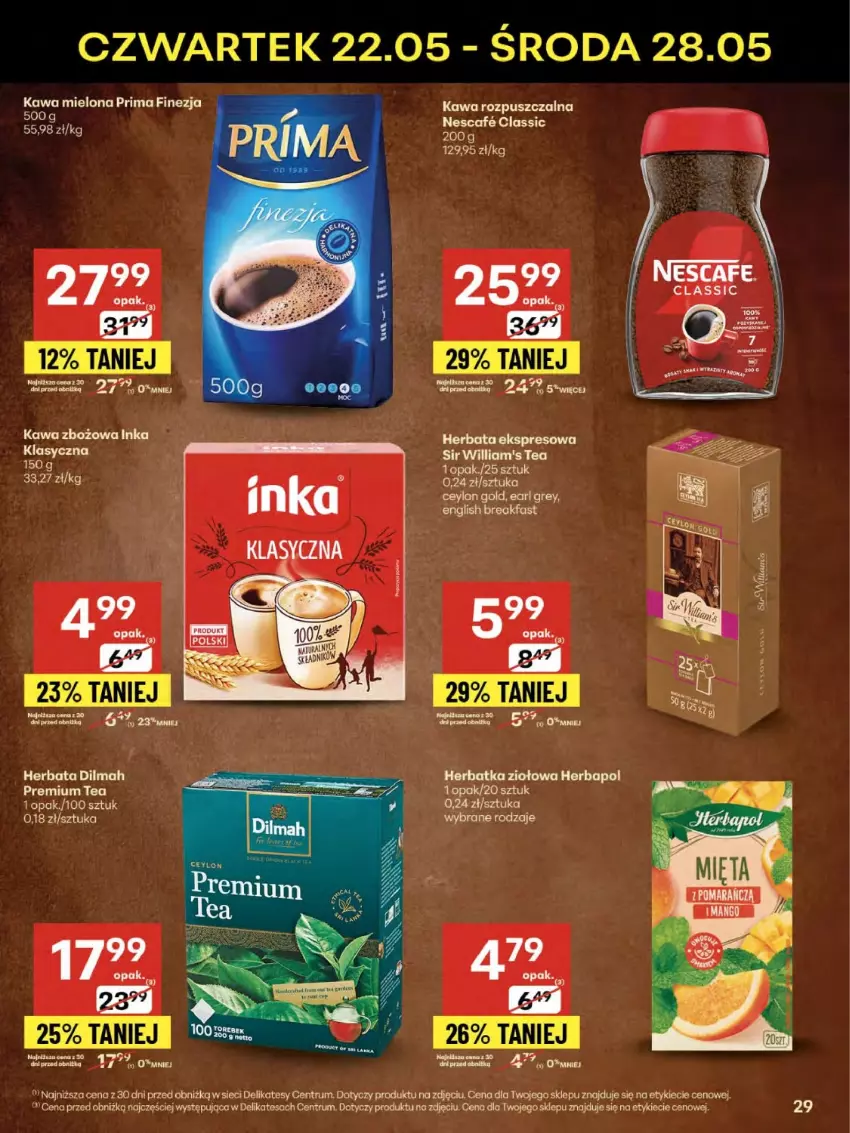 Gazetka promocyjna Delikatesy Centrum - Franczyza DC21 Czwartek - ważna 22.05 do 28.05.2025 - strona 29 - produkty: Dilmah, Earl Grey, Fa, Herbata, Inka, Kawa, Kawa mielona, Kawa rozpuszczalna, Kawa zbożowa, Prima, Rum