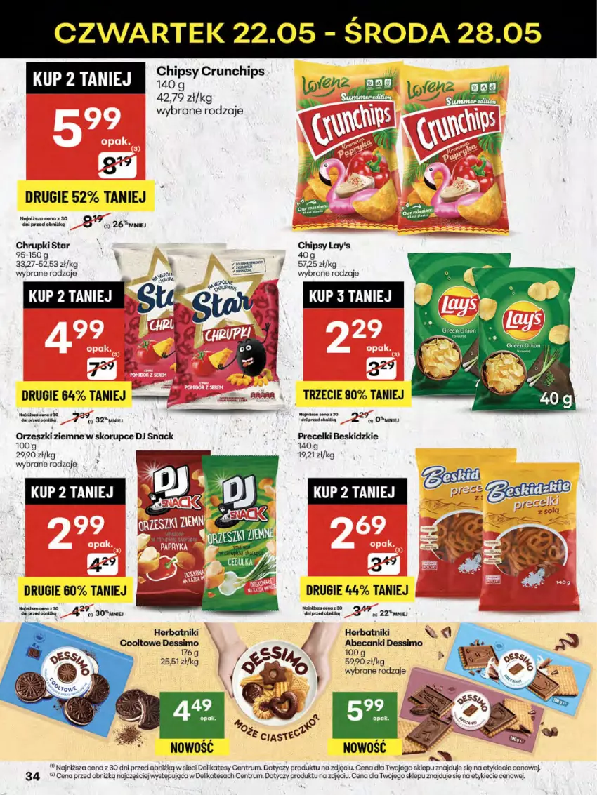 Gazetka promocyjna Delikatesy Centrum - Franczyza DC21 Czwartek - ważna 22.05 do 28.05.2025 - strona 34 - produkty: Beskidzki, Chipsy, Chrupki, Crunchips, Herbatniki, Orzeszki, Orzeszki ziemne, Precelki, Rum