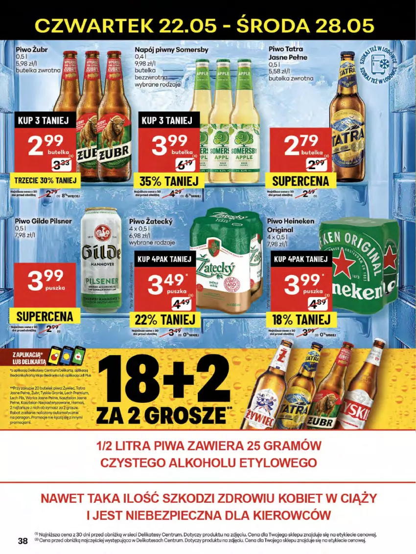 Gazetka promocyjna Delikatesy Centrum - Franczyza DC21 Czwartek - ważna 22.05 do 28.05.2025 - strona 38 - produkty: Gra, Harnaś, Heineken, Kasztelan, Koc, Lech Premium, Napój, Piec, Piwa, Piwo, Rum, Somersby, Tatra, Tyskie, Warka