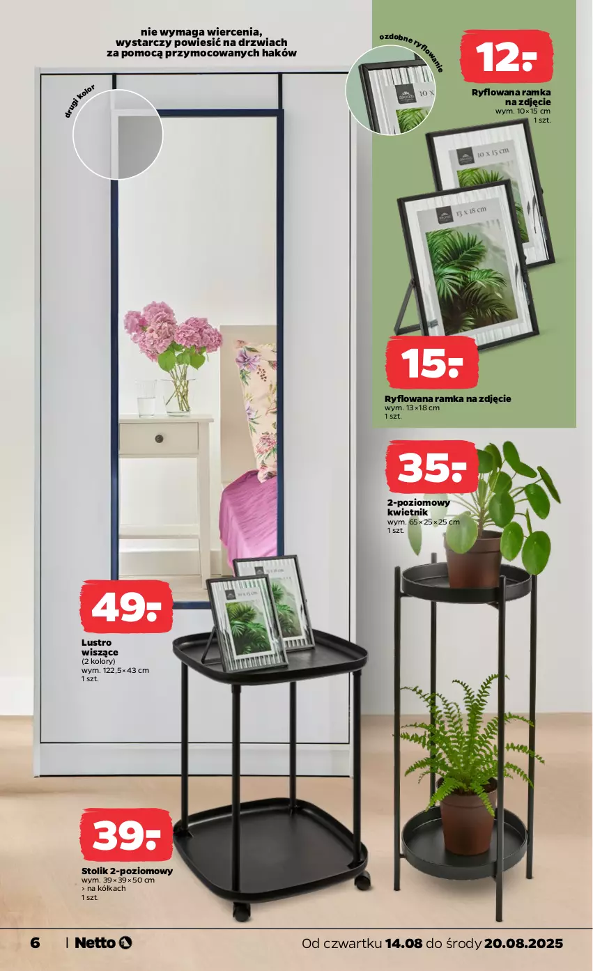 Gazetka promocyjna Netto - Od Czwartku Przemysłowa - ważna 14.08 do 20.08.2025 - strona 6 - produkty: Drzwi, Kwietnik, Lustro, Ramka, Stolik
