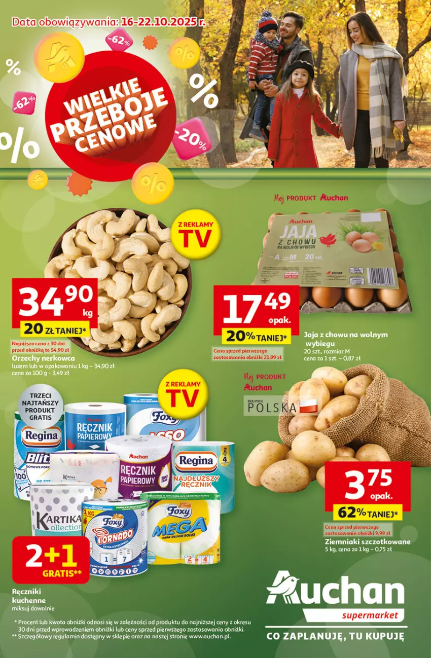 Gazetka promocyjna Auchan - Wielkie przeboje cenowe Supermarket - ważna 16.10 do 22.10.2025 - strona 1 - produkty: Fa, Gin, Gra, Jaja, Por, Ręcznik, Rum, Ziemniaki