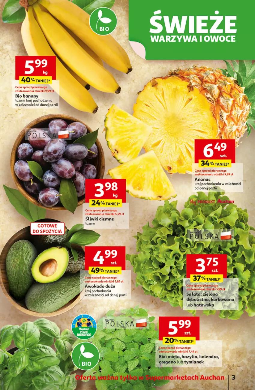 Gazetka promocyjna Auchan - Wielkie przeboje cenowe Supermarket - ważna 16.10 do 22.10.2025 - strona 3 - produkty: Ananas, Banany, Bazyl, Bazylia, Kolendra, Mięta, Rust, Sałat