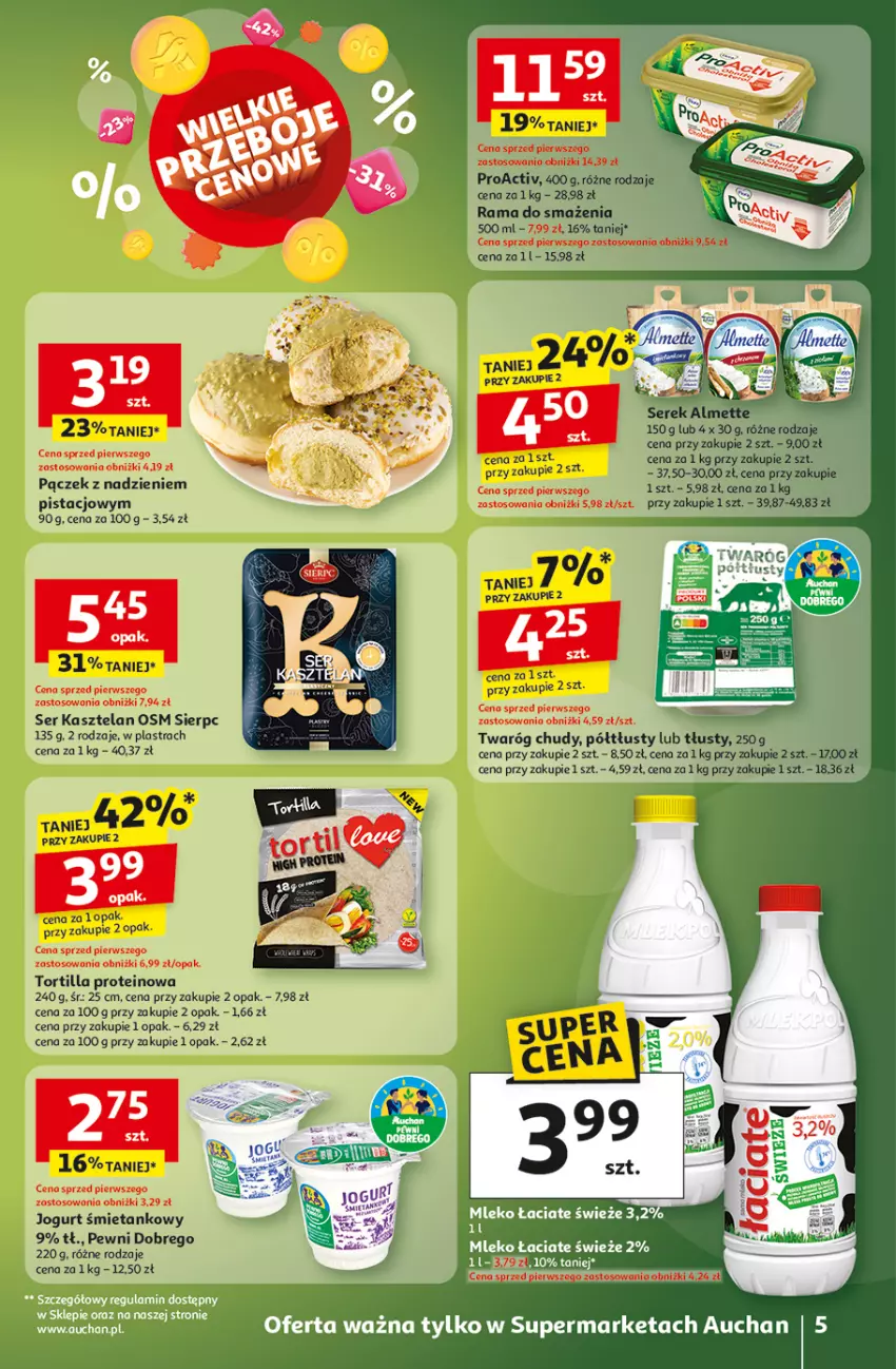 Gazetka promocyjna Auchan - Wielkie przeboje cenowe Supermarket - ważna 16.10 do 22.10.2025 - strona 5 - produkty: Almette, Jogurt, Kasztelan, Pączek, Rama, Ser, Ser Kasztelan, Serek, Tortilla, Twaróg, Twaróg chudy