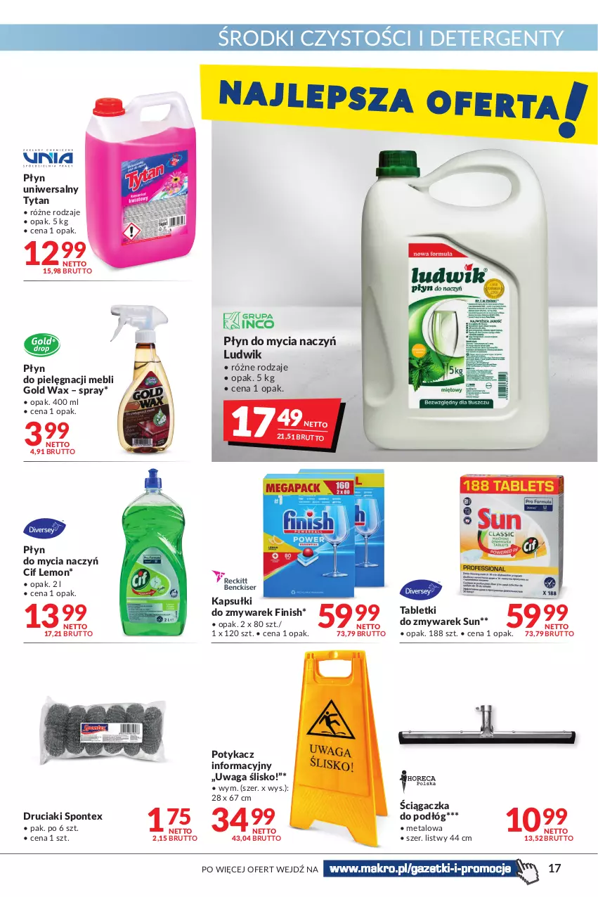 Gazetka promocyjna Makro - [Oferta promocyjna] Artykuły spożywcze i przemysłowe - ważna 23.08 do 05.09.2022 - strona 17 - produkty: Cif, Do mycia naczyń, Finish, Ludwik, Płyn do mycia, Płyn do mycia naczyń, Tablet, Tytan, Waga